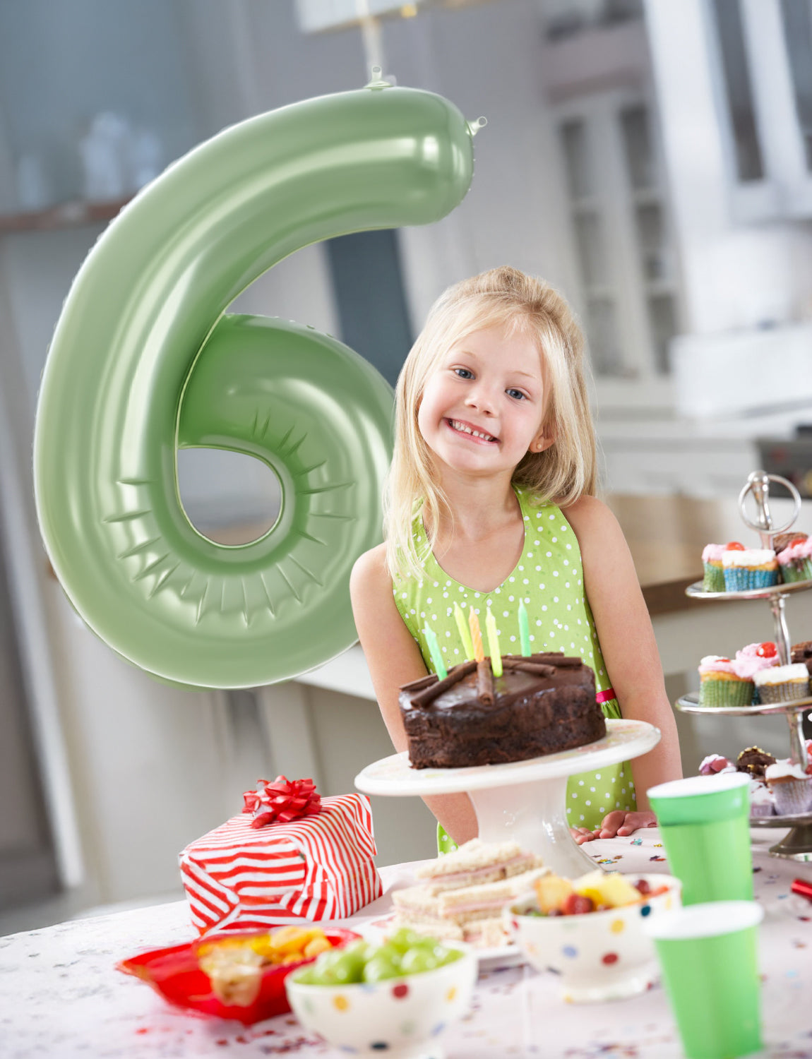 Adeyoo 40 Inch Large Number 6 Balloon - Sage Green Digital 6 Helium Balloon, Self Inflating Olive Green Foil Number Balloons 0-9 Set for Girls Boys 6th Birthday Safari Anniversary Party Decorations