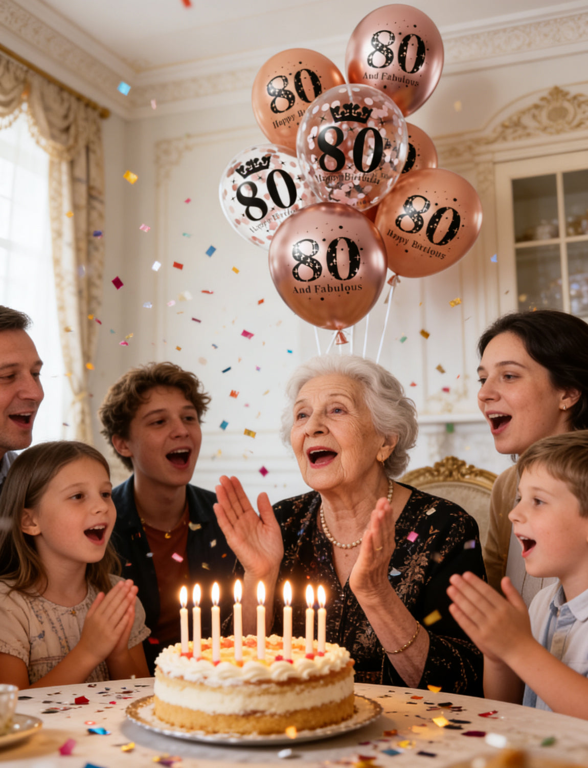 Adeyoo 80th Birthday Balloons for Women – 24 Pcs Metallic Rose Gold Balloon, Pearl Rose Gold Balloons, and Confetti Balloon for 80 Years Old Birthday or 1945 Anniversary Party Decorations