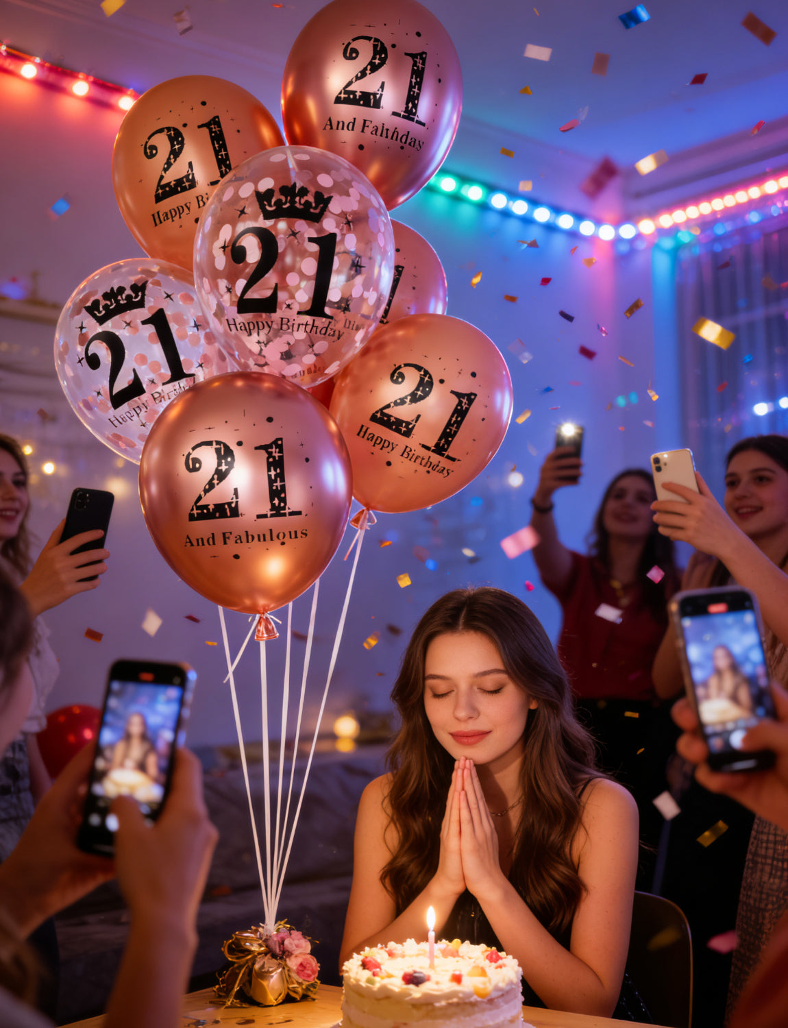 Adeyoo 24Pcs 21st Birthday Balloons for Her - 12Inch Rose Gold 21st Birthday Decorations, Fabulous Rose Gold Latex Confetti Balloons for Girls Women Happy 21 Birth Theme Party Decorations