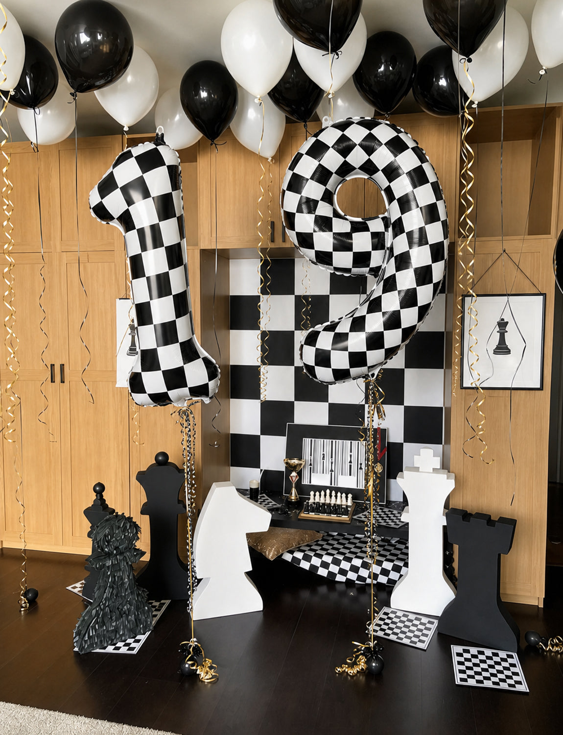 40 Inch Checkered Number 9 Balloon for Racing Birthday Decorations Large Number 9 Balloon, Black and White Foil Balloon for Birthday, Baby Shower, Race Car and Checkered Flag Party Decorations