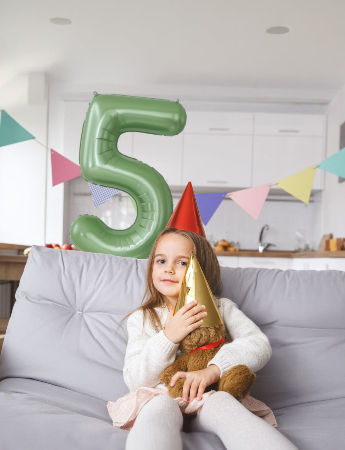 Adeyoo Sage Green Foil Balloon Number 5-40 Inch Giant Sage Green Self Inflating Balloons, Number Balloons 0-9 Set for Birthday Baby Shower Jungle Safari Anniversary Party Decorations