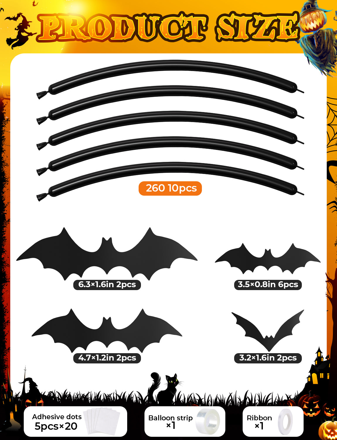 Halloween Balloon Garland Arch Kit, Black Orange White Balloons 134 Pcs Halloween Balloons with Eyeball, Bats and Ghost Face Print, 3D Bat Stickers for Birthday and Spooky Party Decorations