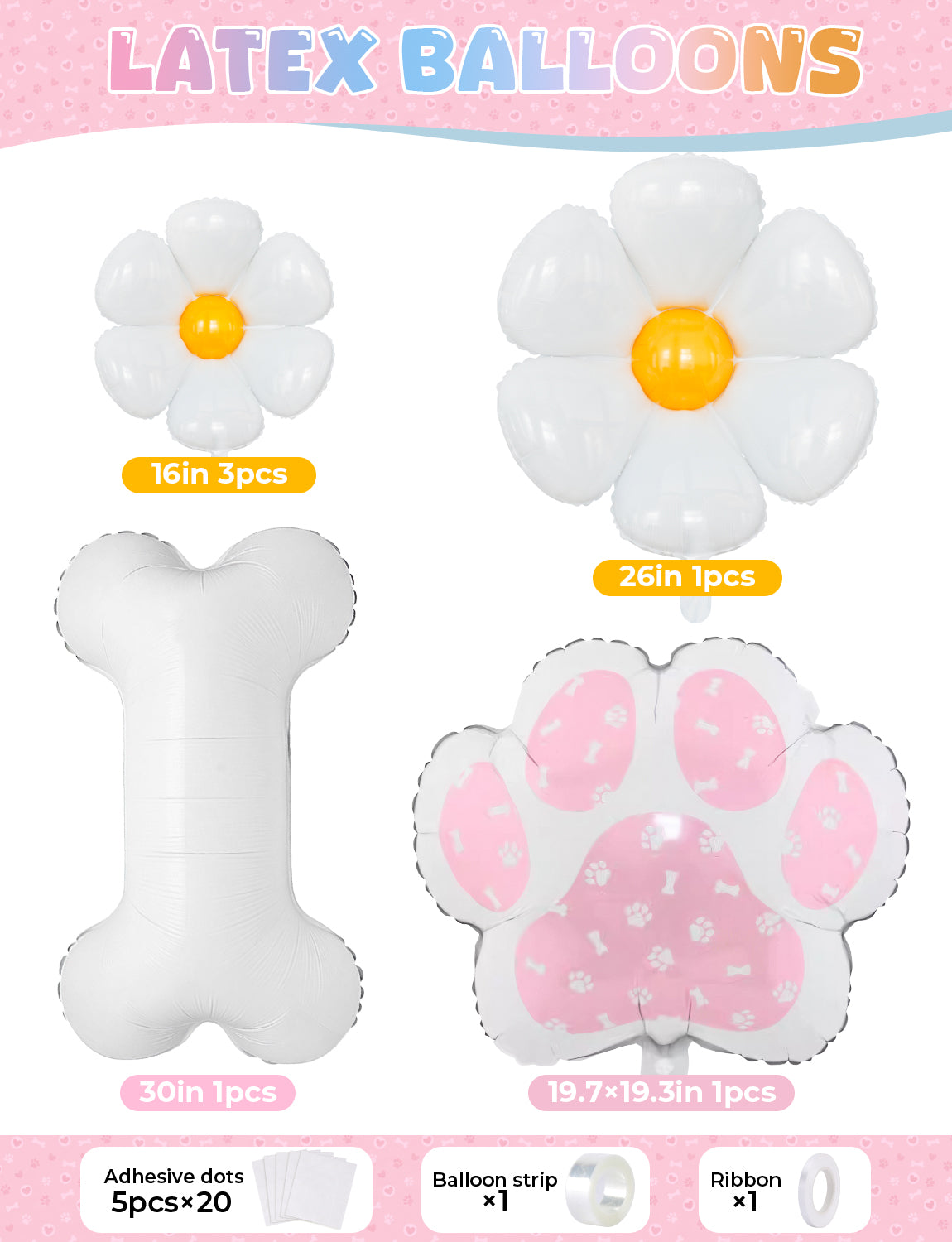 Adeyoo Blue Balloon Garland Arch Kit, Dog Bone and Paw Balloons with Pastel Pink Blue Orange Balloons, Daisy Balloon for Puppy Birthday Decorations, Boys Girls Birthday Party, Baby Shower Supplies