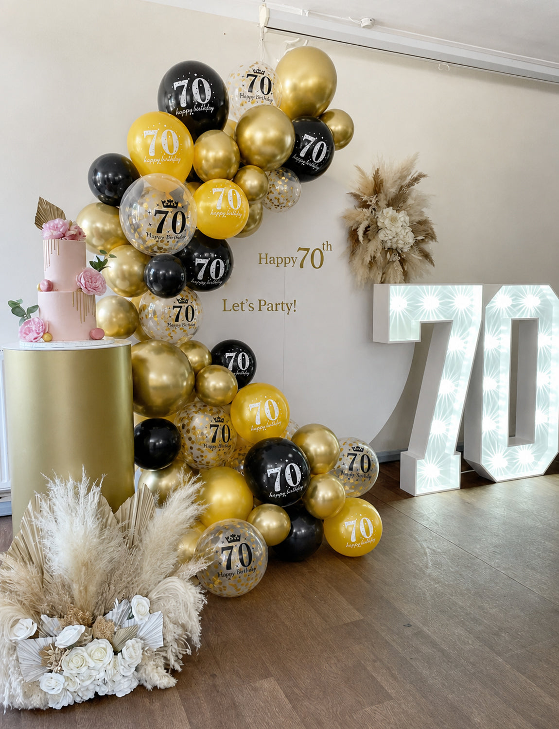70th Birthday Balloons, 24 Pcs Black Gold Balloons for Men & Women 12 Inch Black and Gold Birthday Balloons, Gold Confetti Latex Balloons, 70th Birthday Decorations for Him & Her