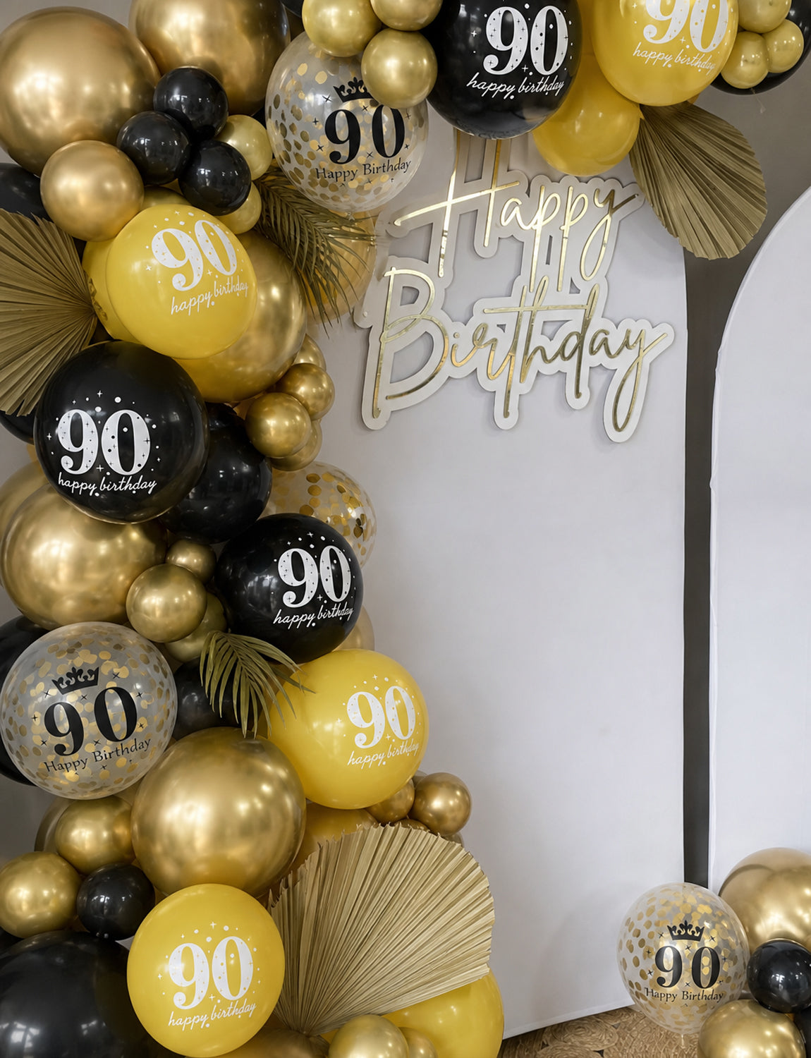 90th Birthday Balloons, 24 Pcs Black Gold Balloons for Men & Women 12 Inch Black and Gold Birthday Balloons, Gold Confetti Latex Balloons, 90th Birthday Decorations for Him & Her