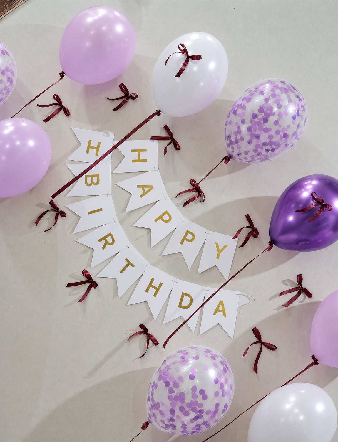 Purple Happy Birthday Banner - Purple Birthday Decorations with 12 Inch Lilac and White Latex Confetti Balloons Reusable Bunting Banner for Girls Women Pet Happy Birth Party Decorations