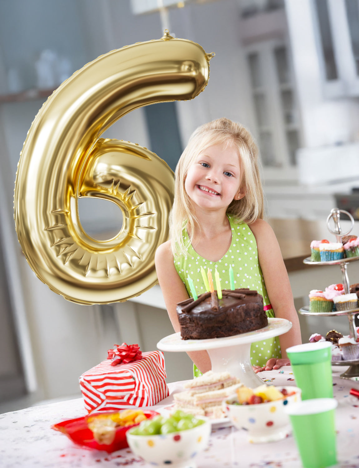 Adeyoo 40 Inch Large Number 6 Balloon - Champagne Gold Digital 6 Helium Balloon, Self Inflating Light Gold Foil Number Balloons 0-9 Set for Girls Boys 6th Birthday Anniversary Party Decorations