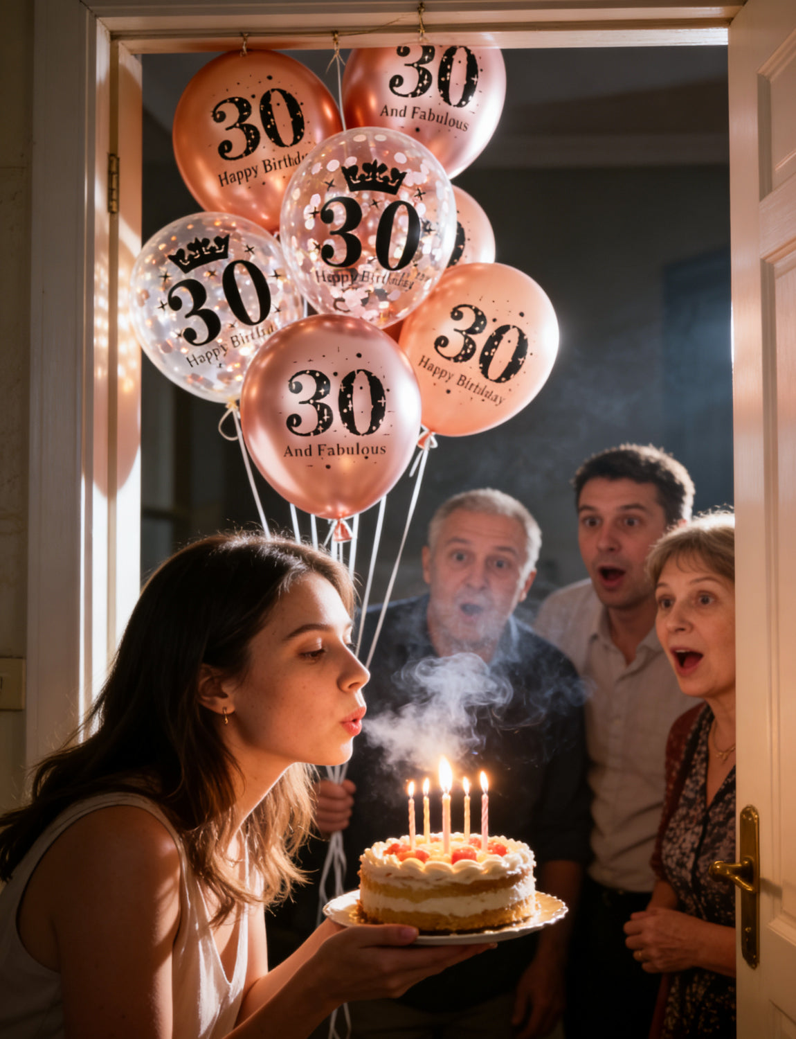 Adeyoo 24Pcs Rose Gold 30th Birthday Balloons - 12Inch Rose Gold Latex Confetti Balloons, Fabulous Happy 30th Birthday Decorations for Women Anniversary Celebration