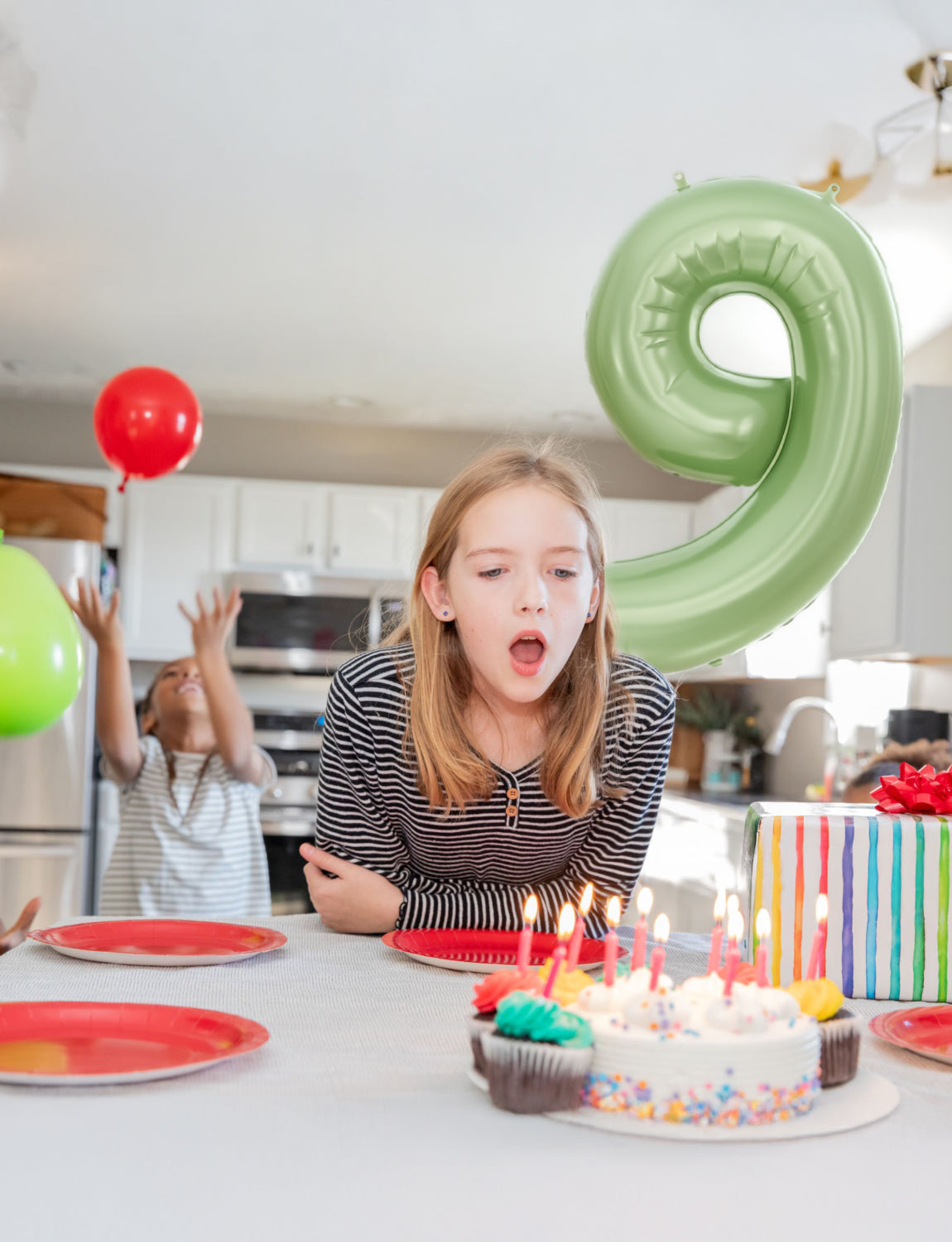 Adeyoo Green Number 9 Balloon - 40" Large Sage Green Digital 9 Balloon for Boys Girls 9th Birthday, Self Inflating Number Balloons 0-9 for Women Men Birthday Safari Anniversary Party Decorations