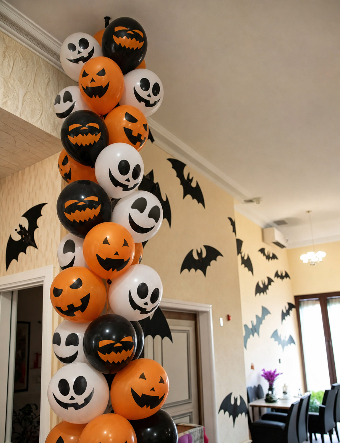Halloween Balloons, 50 Pcs 12 Inch Pumpkin Ghost Print Balloons 5 Styles Halloween Latex Balloons, Black Orange White Balloons, Halloween Decorations for Spooky Horror Scary Parties