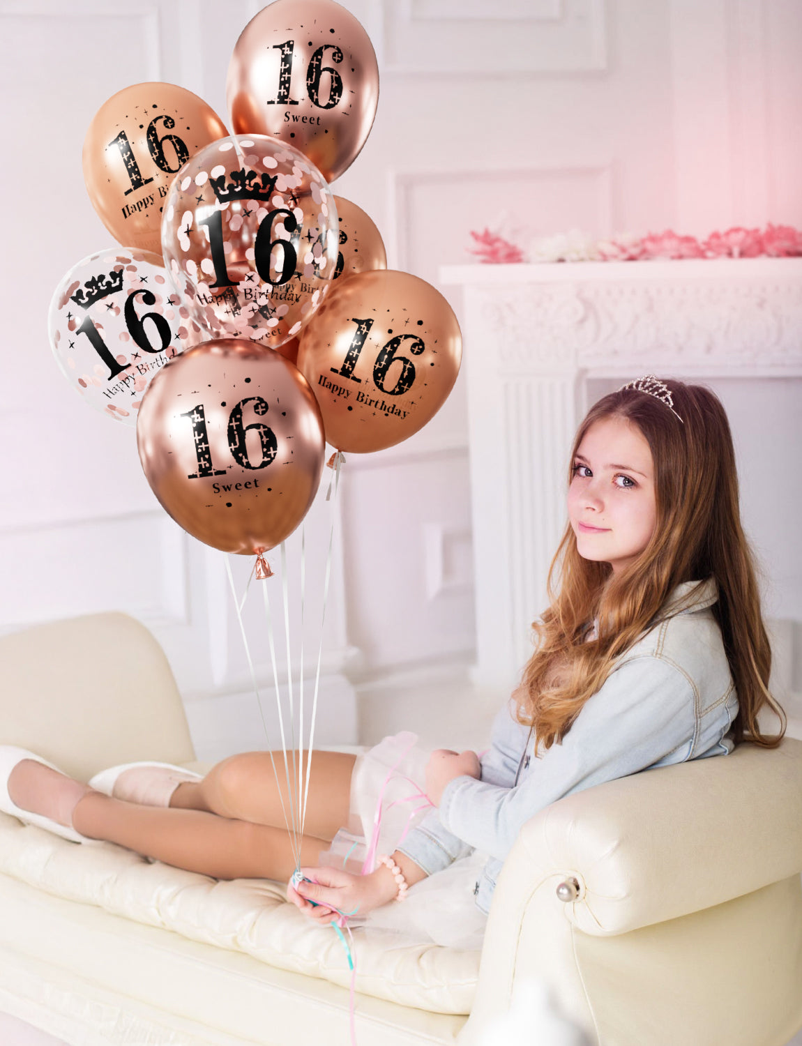 Adeyoo 24Pcs 16th Birthday Balloons - 12Inch Rose Gold 16th Birthday Decorations, Rose Gold Latex Confetti Balloons, Sweet 16 Birthdays Decorations for Girls Birth Anniversary Celebration Party