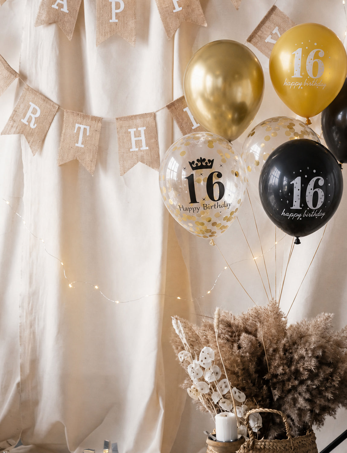 16th Birthday Balloons, 24 Pcs Black and Gold Balloons for Men Women 12Inch Black and Gold Balloons with Confetti balloons, Black and Gold 16th Birthday Decorations for Him & Her