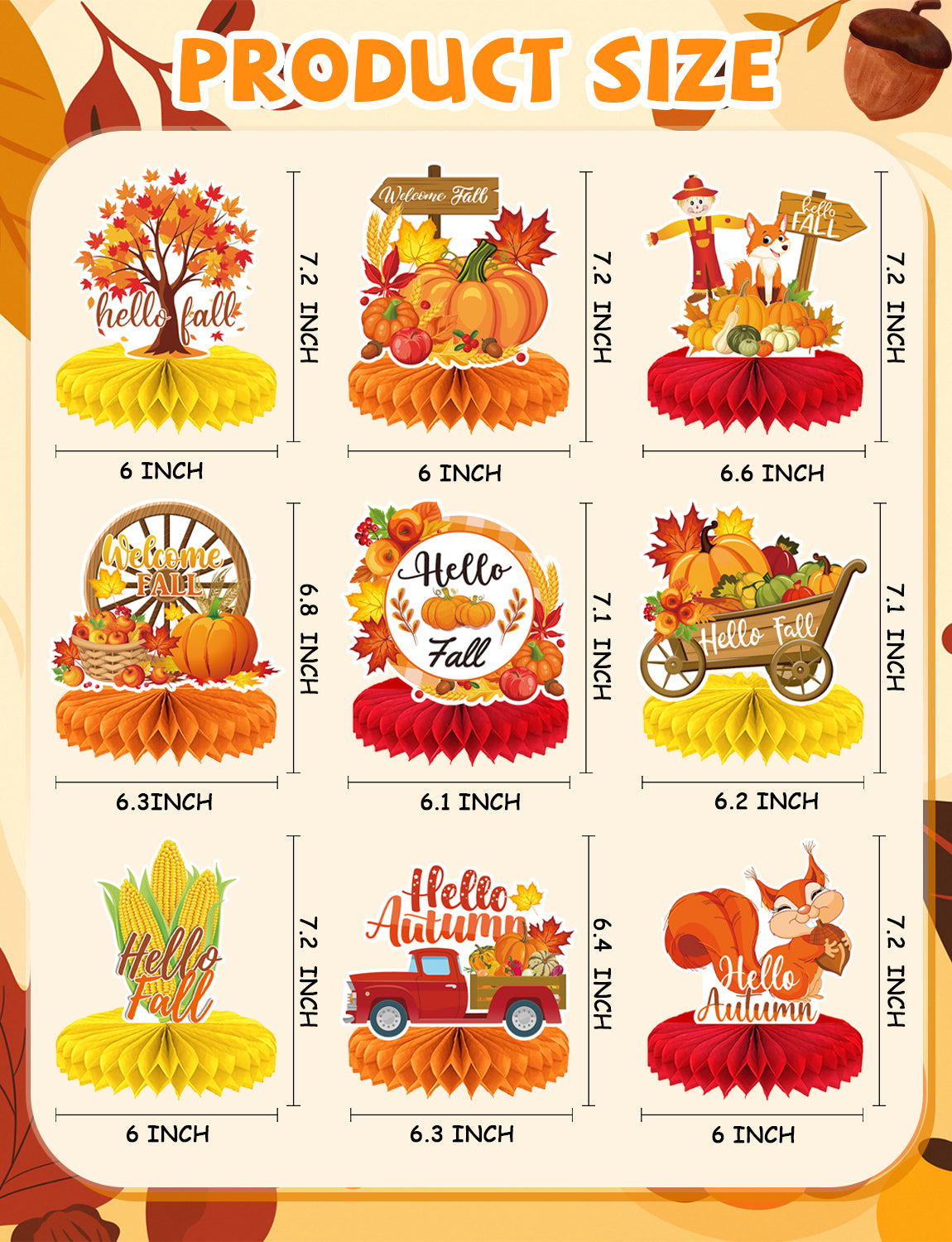 Fall Thanksgiving Table Decorations, Autumn Honeycomb Centerpieces | 9 Pcs 3D Fall Table Centerpieces, Pumpkin Centerpiece, Autumn Harvest Decoration for Thanksgiving Dinner, Home & Office Decor