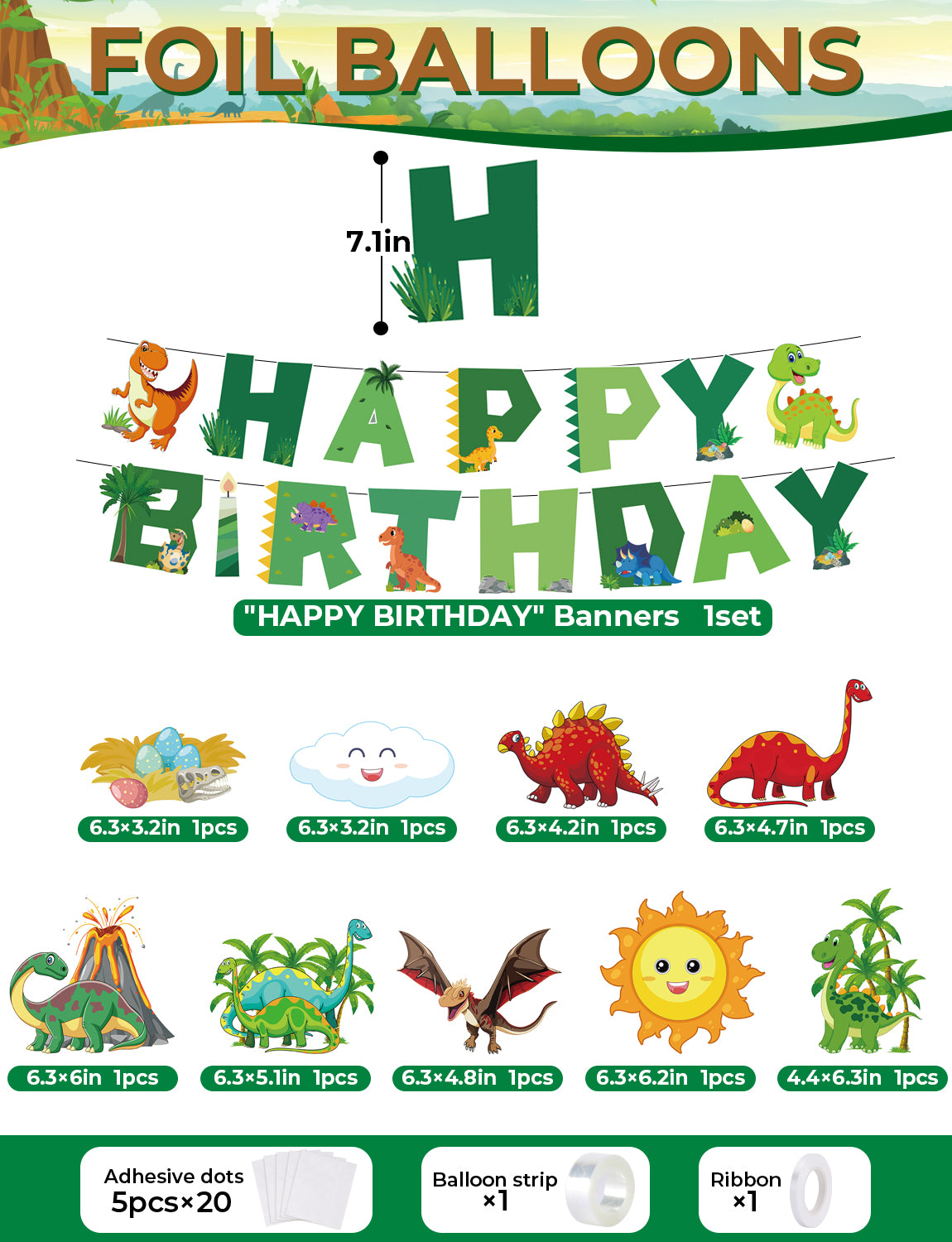 156Pcs Dinosaur Balloons Arch Kit Garland - Dinosaur Birthday Party Decorations with Green Blue Orange Gold Latex Confetti Balloons Happy Birthday Banner for Jungle Safari Theme Party Supplies