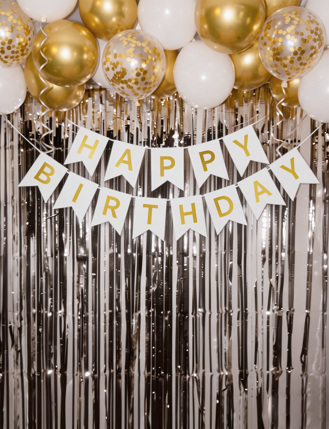 Gold Happy Birthday Banner - 12 Inch White and Gold Balloons with Reusable Happy Birthday Banner Glitter Party Decorations for Men Women Pet, Photo Shoot Supplies