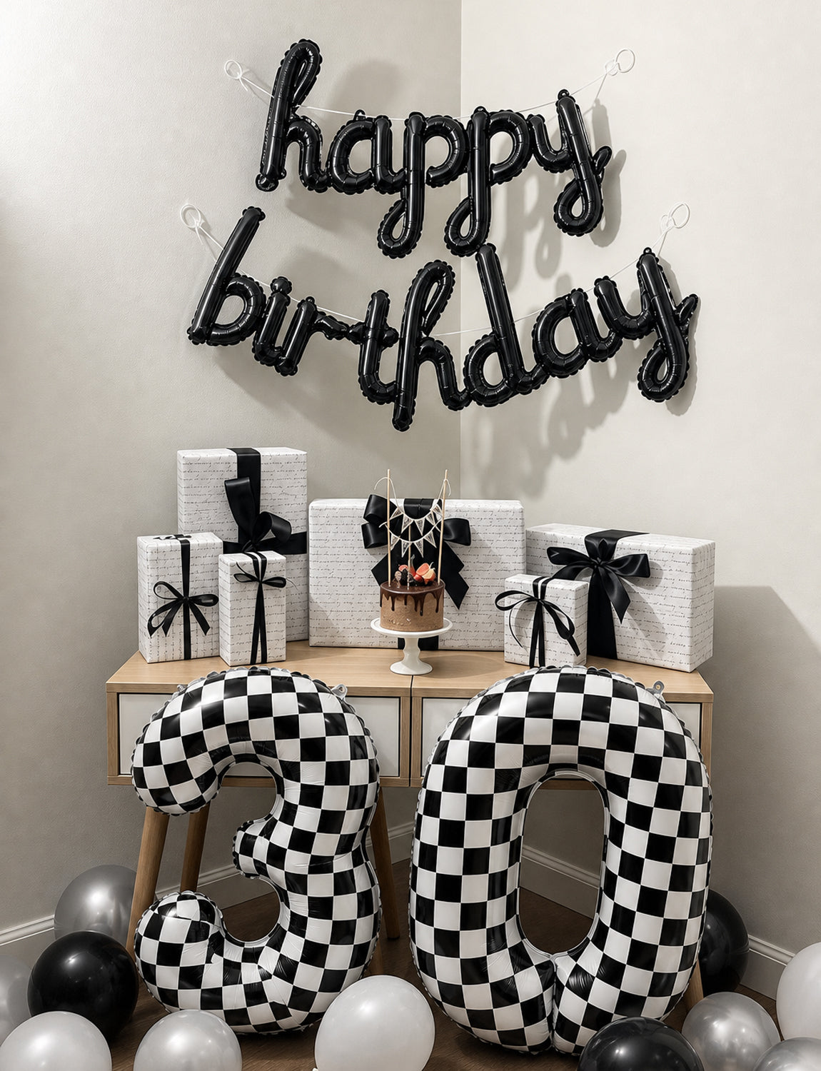40 Inch Checkered Number 3 Balloon for Racing Birthday Decorations Large Number 3 Balloon, Black and White Foil Balloon for Birthday, Baby Shower, Race Car and Checkered Flag Party Decorations