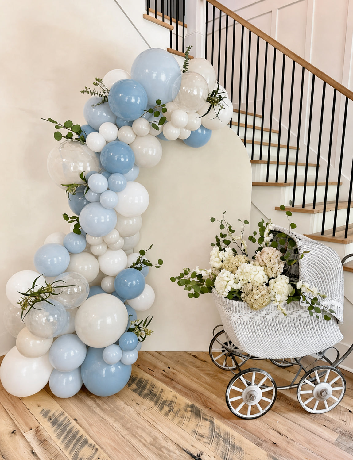 Dusty Blue White Balloons, 50 Pcs 12 Inch Blue and White Balloons Baby Blue and Cream Balloons, Clear Balloon for Kids Birthday Baby Shower Wedding Christening Gender Reveal Party Decorations