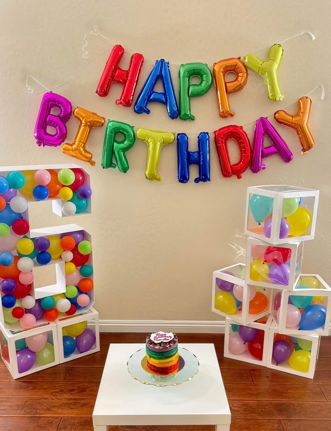 Adeyoo Happy Birthday Balloons Banner - 16 Inch Rainbow Happy Birthday Balloons Colourful Self Inflating Big Letter Balloon, Rainbow Party Decorations for Boys Girls Women Men Birth Party