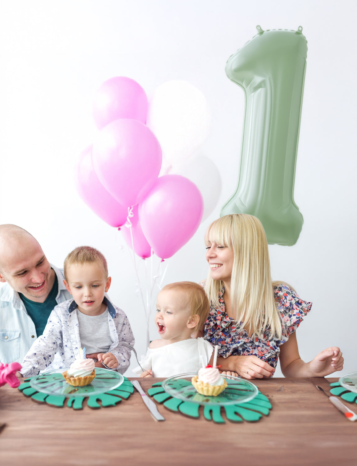 Adeyoo Sage Green Number 1 Balloon - 40 Inch Large Green Number Balloons, Self Inflating Foil Birthday Balloons Digital 0-9 for Birthday Baby Shower Jungle Safari Anniversary Party Decorations