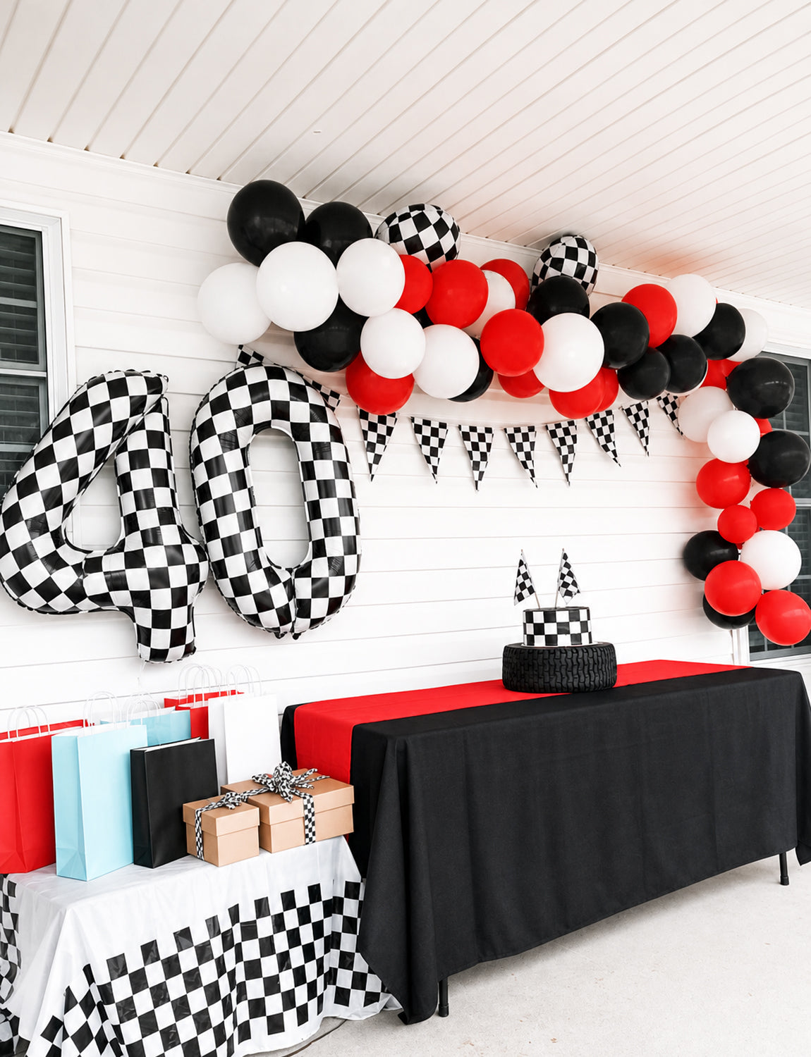 40 Inch Checkered Number 0 Balloon for Racing Birthday Decorations Large Number 0 Balloon, Black and White Foil Balloon for Birthday, Race Car and Checkered Flag Party Decorations