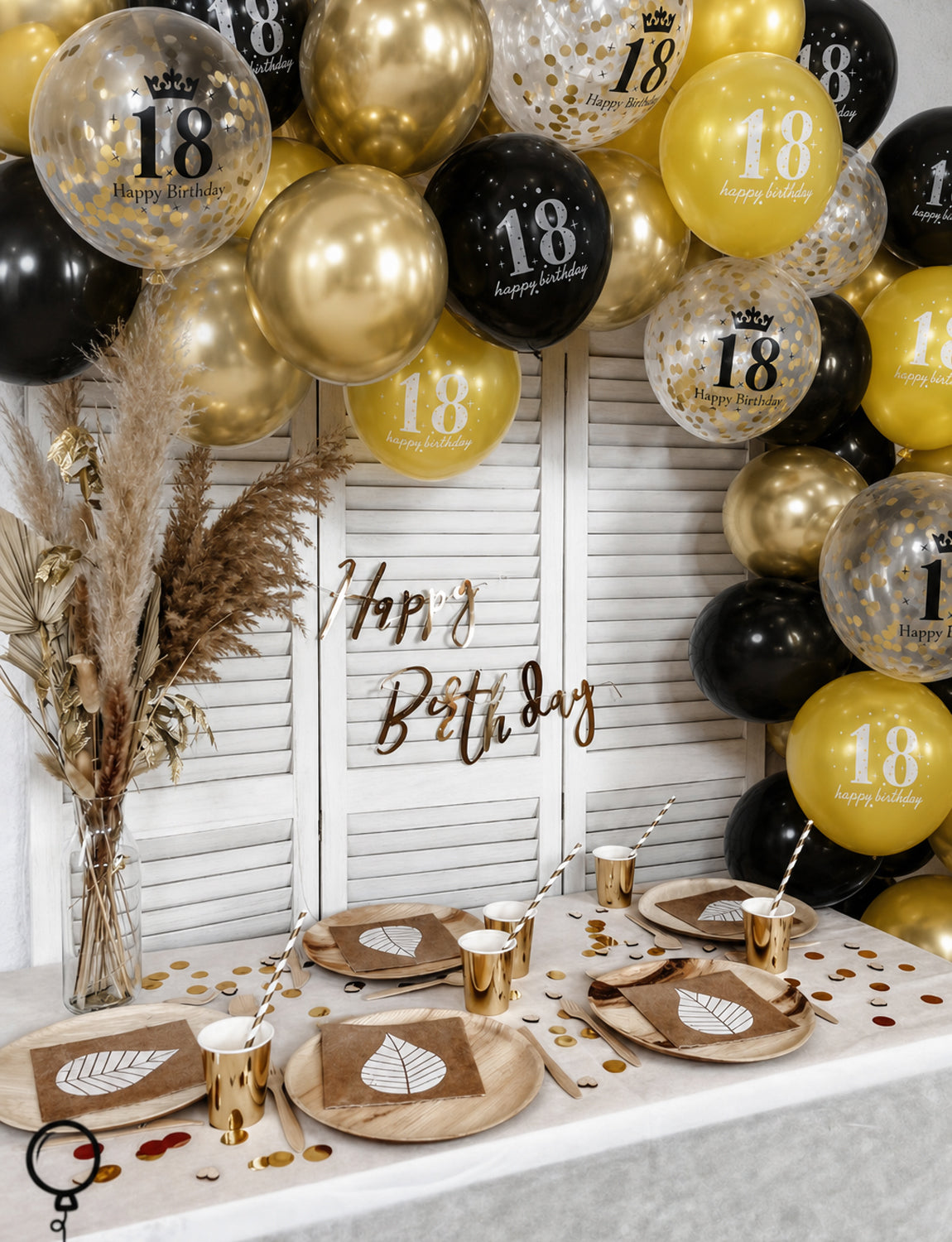 18th Birthday Balloons, 24 Pcs Black and Gold Balloons for Men Women 12Inch Black and Gold Balloons with Confetti balloons, Black and Gold 18th Birthday Decorations for Him & Her