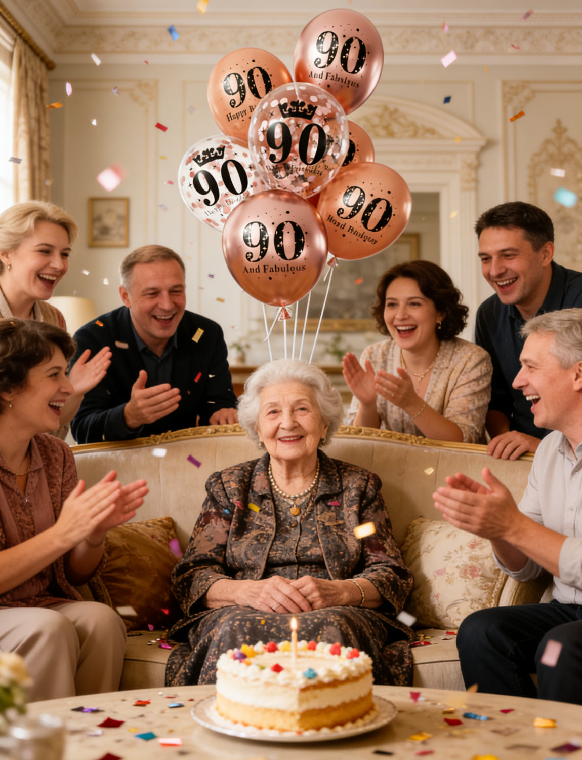 90th Birthday Balloons Decorations - 24 Pcs Birthday Balloons for Women, Metallic Rose Gold Balloon,and Pearl Rose Gold Confetti Balloon for 90 Years Old Hbd Party Decorations, 12 Inch