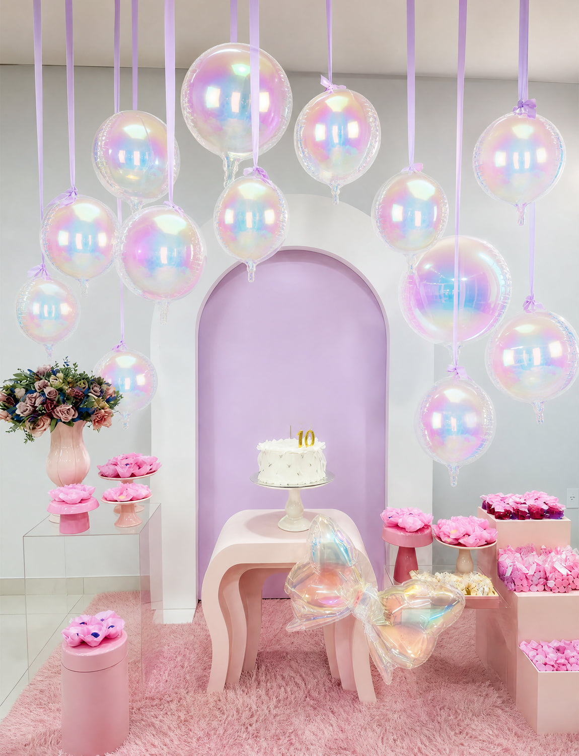 Iridescent Round Foil Balloons, 22" 15" 10" 4D Bubble Clear Balloons 14 Pcs Giant Holographic Party Balloons, Different Sizes Foil Balloons for Birthday Wedding Mermaid Rainbow Party Decorations
