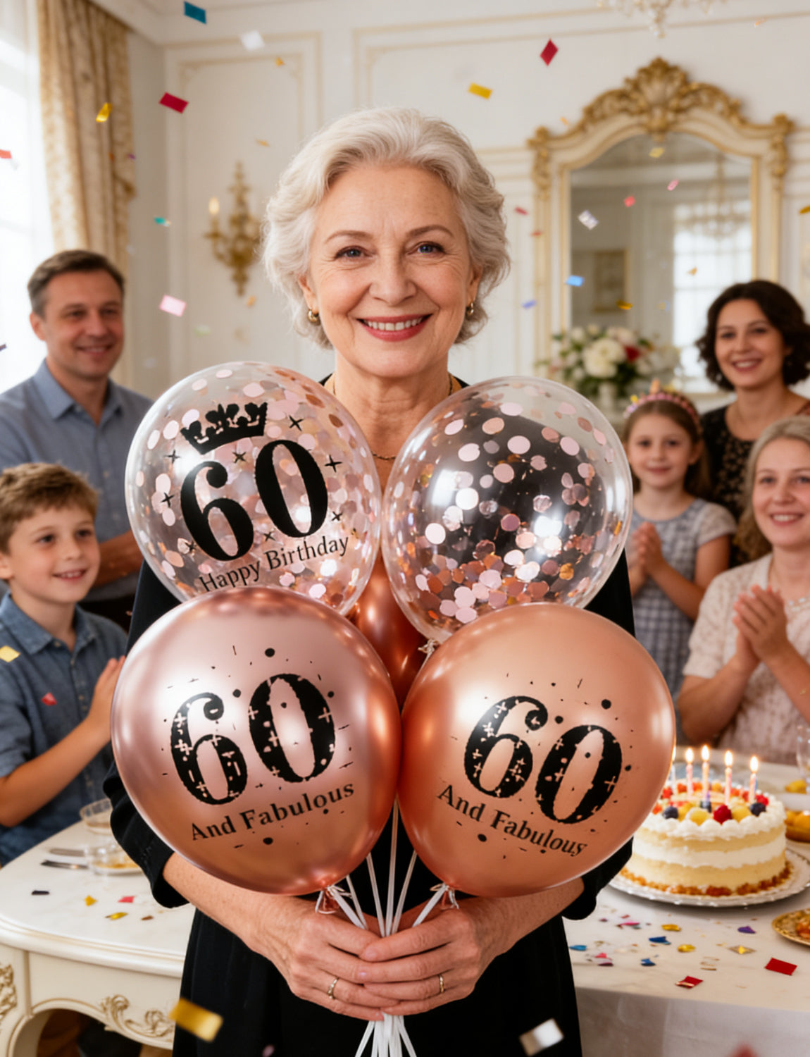 Adeyoo 24Pcs 60th Birthday Balloons Decorations for Women - 12Inch Fabulous Rose Gold Latex Confetti Balloons, Happy 60th Birthday Decorations for Women, Anniversary Celebration Party Supplies