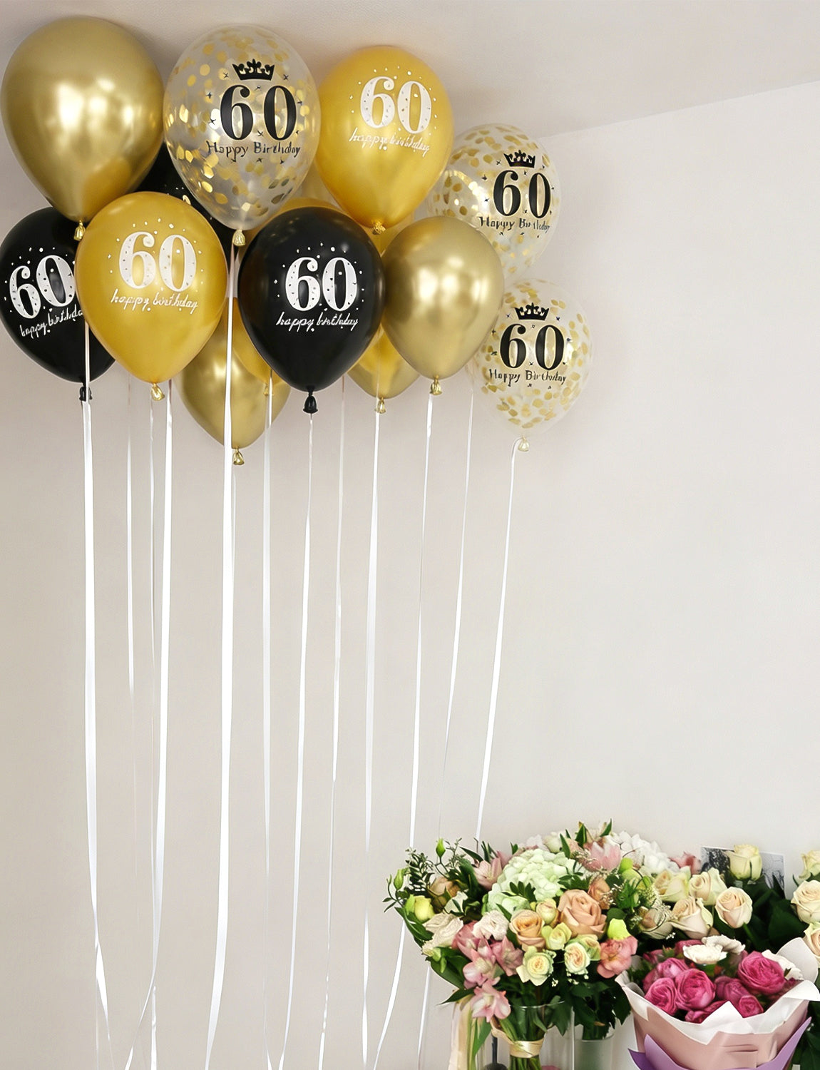 60th Birthday Balloons, 24 Pcs Black Gold Balloons for Men & Women 12 Inch Black and Gold Birthday Balloons, Gold Confetti Latex Balloons, 60th Birthday Decorations for Him & Her
