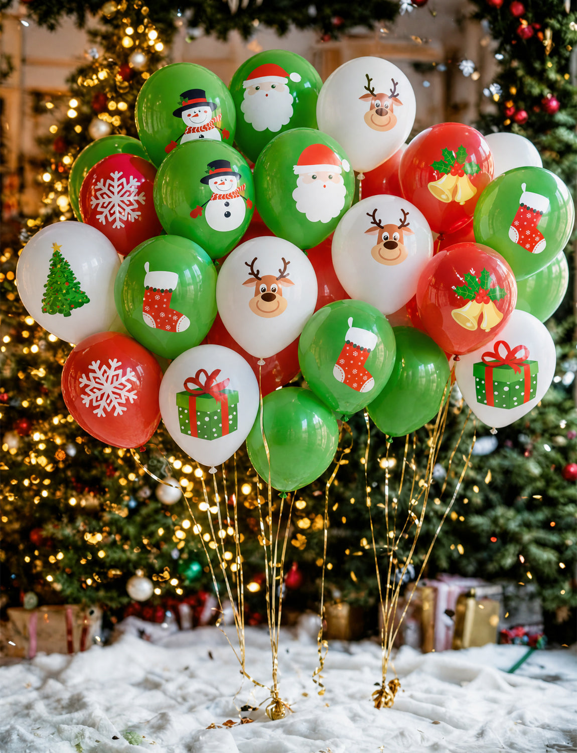 Christmas Balloons, 50 Pcs 12 Inch Christmas Print Balloon, 9 Styles Christmas Party Balloons, Red Green White Latex Balloons, Christmas Decorations for Xmas Winter Wonderland Birthday Parties