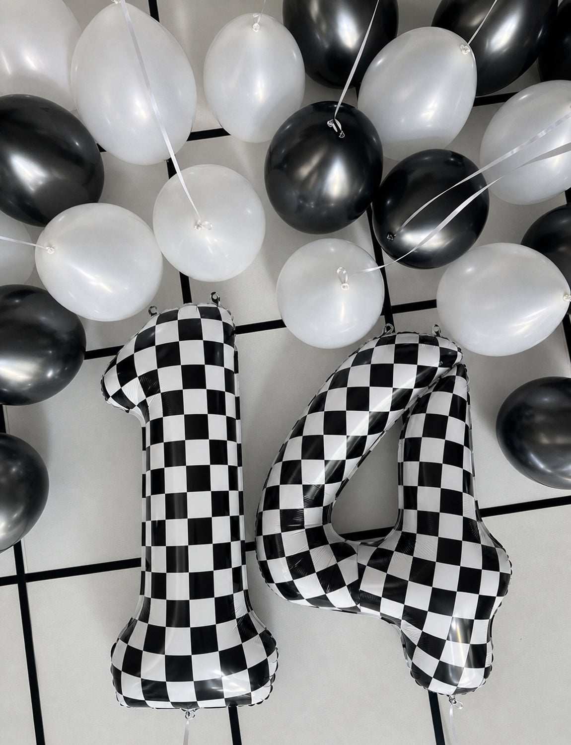 40 Inch Checkered Number 4 Balloon for Racing Birthday Decorations Large Number 4 Balloon, Black and White Foil Balloon for Birthday, Baby Shower, Race Car and Checkered Flag Party Decorations