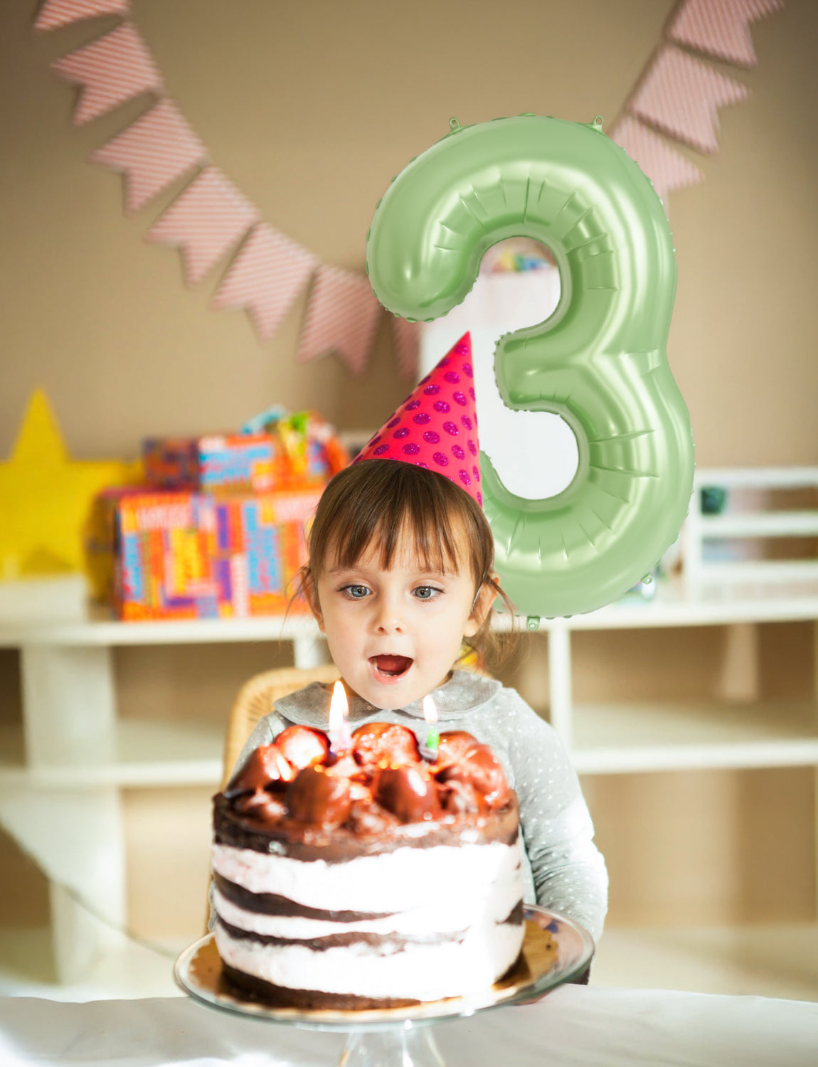 Adeyoo Green Number 3 Balloon - 40 Inch 3rd Birthday Balloon for Boys Girls, Sage Green Number Balloons 0-9, Self Inflating Foil Balloons for Women Men Birthday Jungle Anniversary Party Decorations