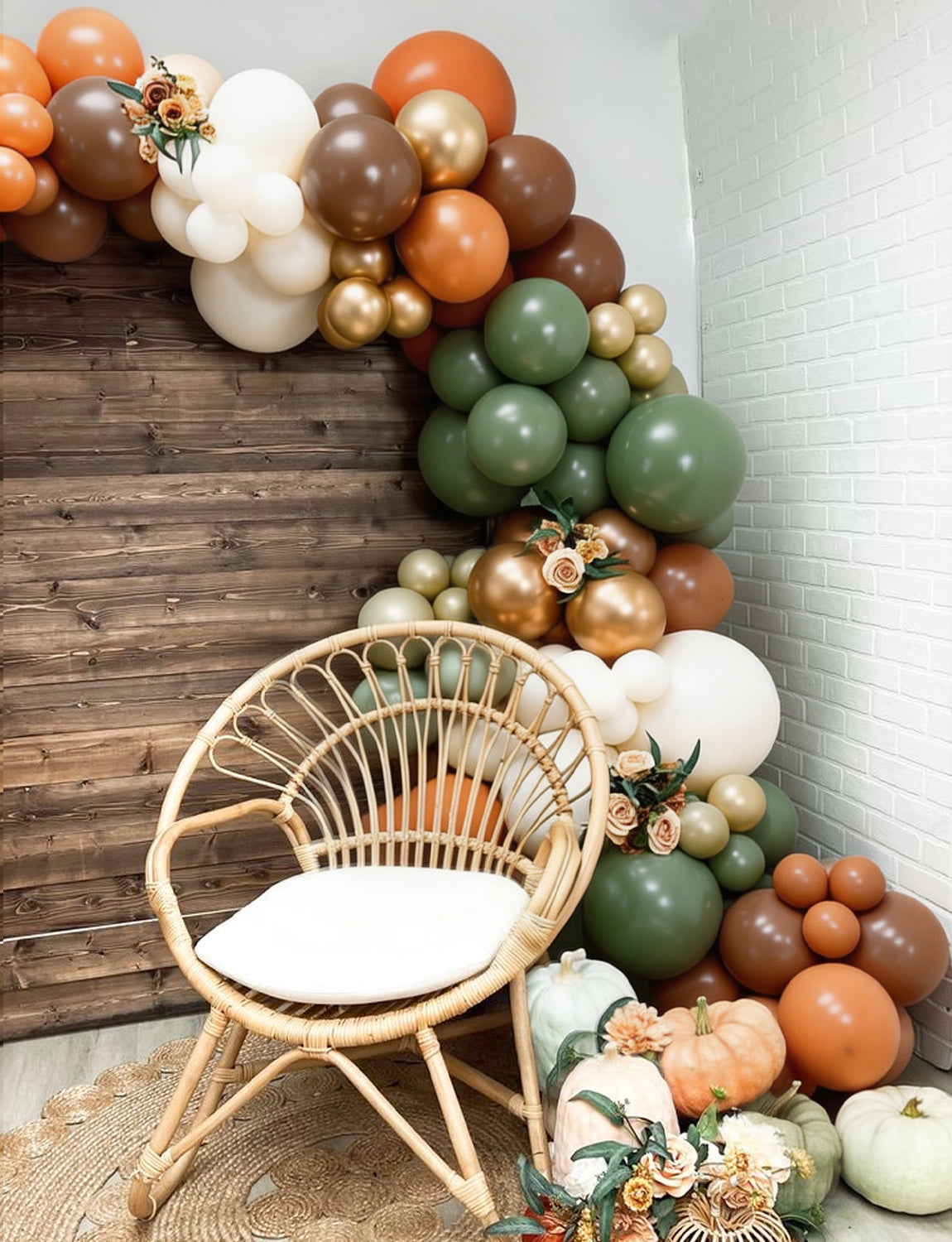 Fall Balloons, Sage Green and Orange for Thanksgiving Harvest Decor | 50 PCS 12 Inch Sage Green Balloons with Burnt Orange, Beige, Brown, Gold for Autumn Birthday Jungle Safari Party Decorations