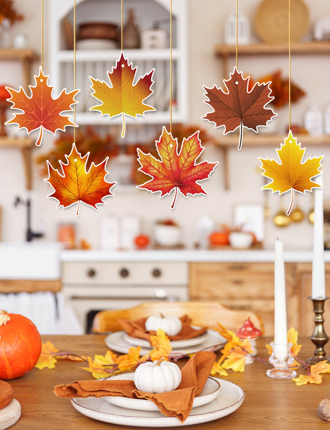 Fall Thanksgiving Hanging Decorations, Maple Leaf Ceiling Hanging Decor | 8 Pcs Hanging Fall Leaves with String, Rustic Autumn Leaves Decor for Home, Classroom, Office, Harvest Party Decorations