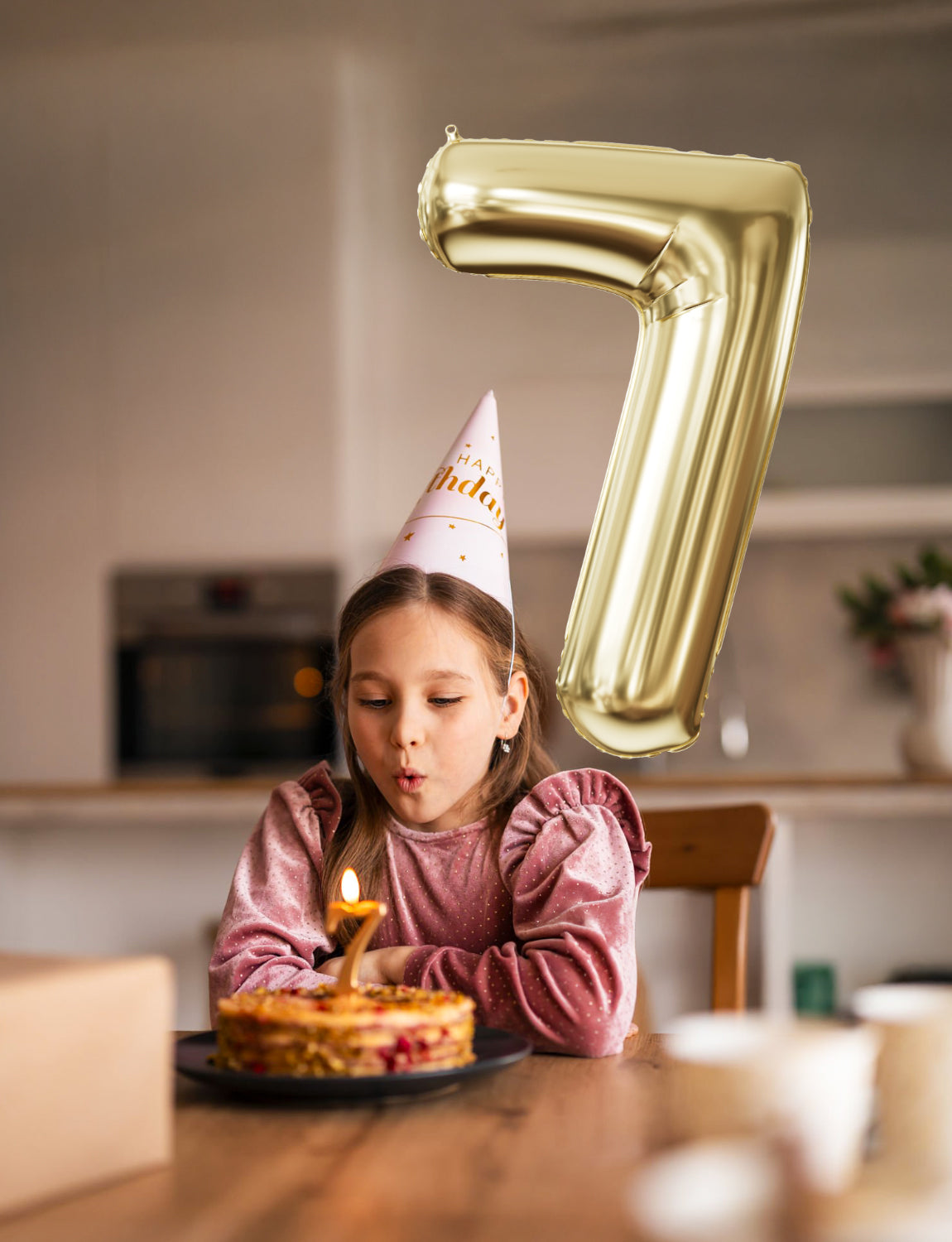 Adeyoo Light Gold Number 7 Balloon - 40" Giant Champagne Gold Number Balloons 0-9 Set, Self Inflating Digital 7 Balloon for Girls Boys Women Men Birthday Graduation Anniversary Party Decorations