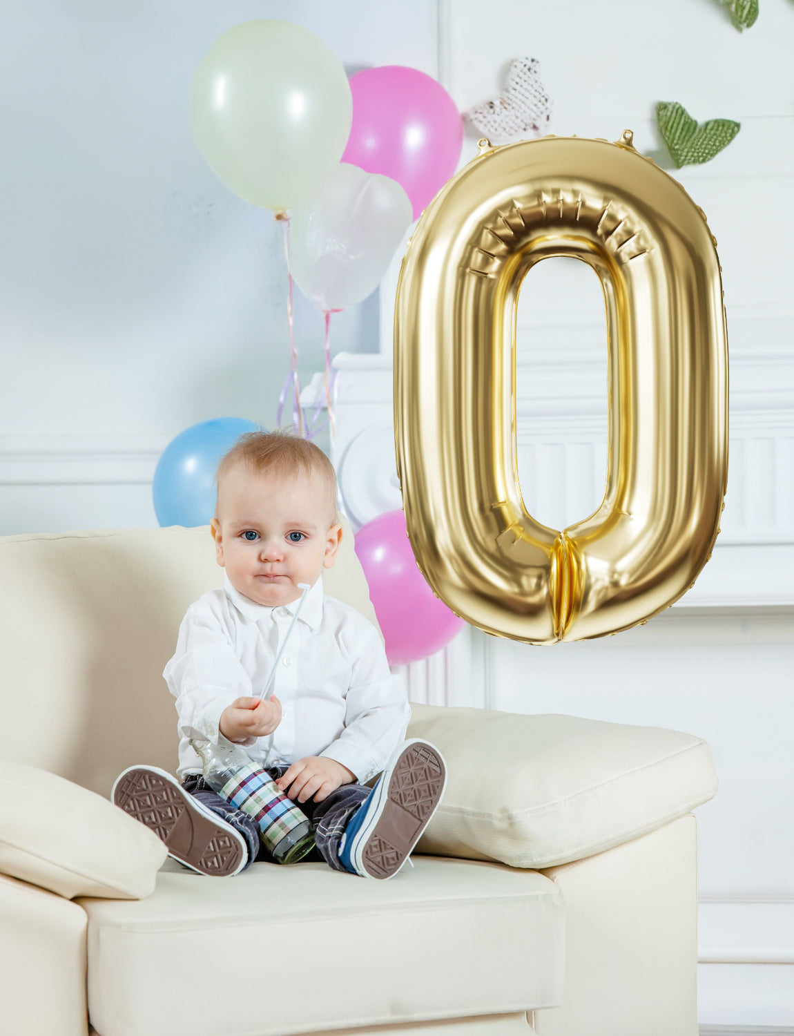 Adeyoo Champagne Gold Number 0 Balloon - 40 Inch Large Self Inflating Foil Digital 0 Balloon, Light Gold Number Balloons 0-9 for Boys Girls Women Men Birthday Anniversary Graduation Party Decorations