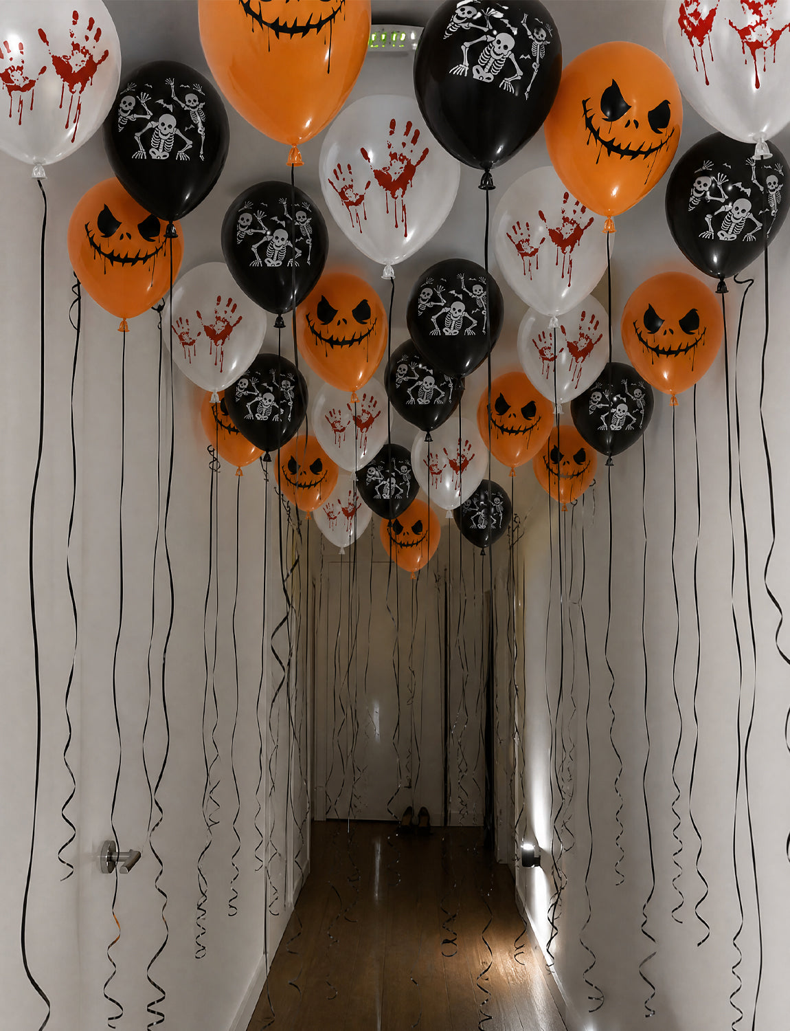 Halloween Balloons, Orange Black White Balloons, Spooky Party Decor 50 Pcs 12 Inch Halloween Latex Balloons, Scary Skeleton and Pumpkin Balloons, Horror Balloons for Halloween Party Decorations