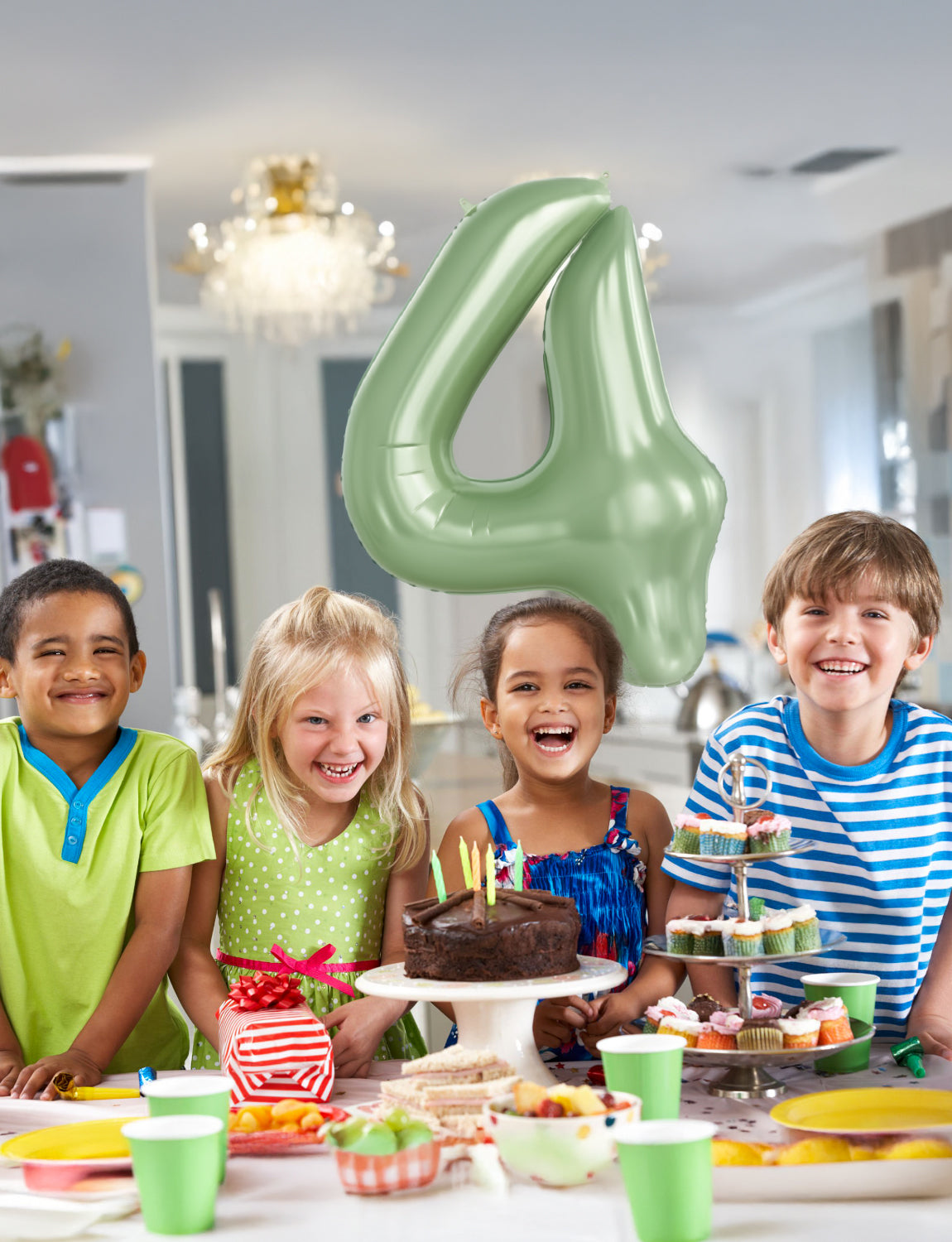 Adeyoo Number 4 Balloon Sage Green - 40Inch Number Balloons 0-9 Set, Large Self Inflating Digital 4 Helium Balloon for Birthday Baby Shower Jungle Safari Anniversary Party Decorations