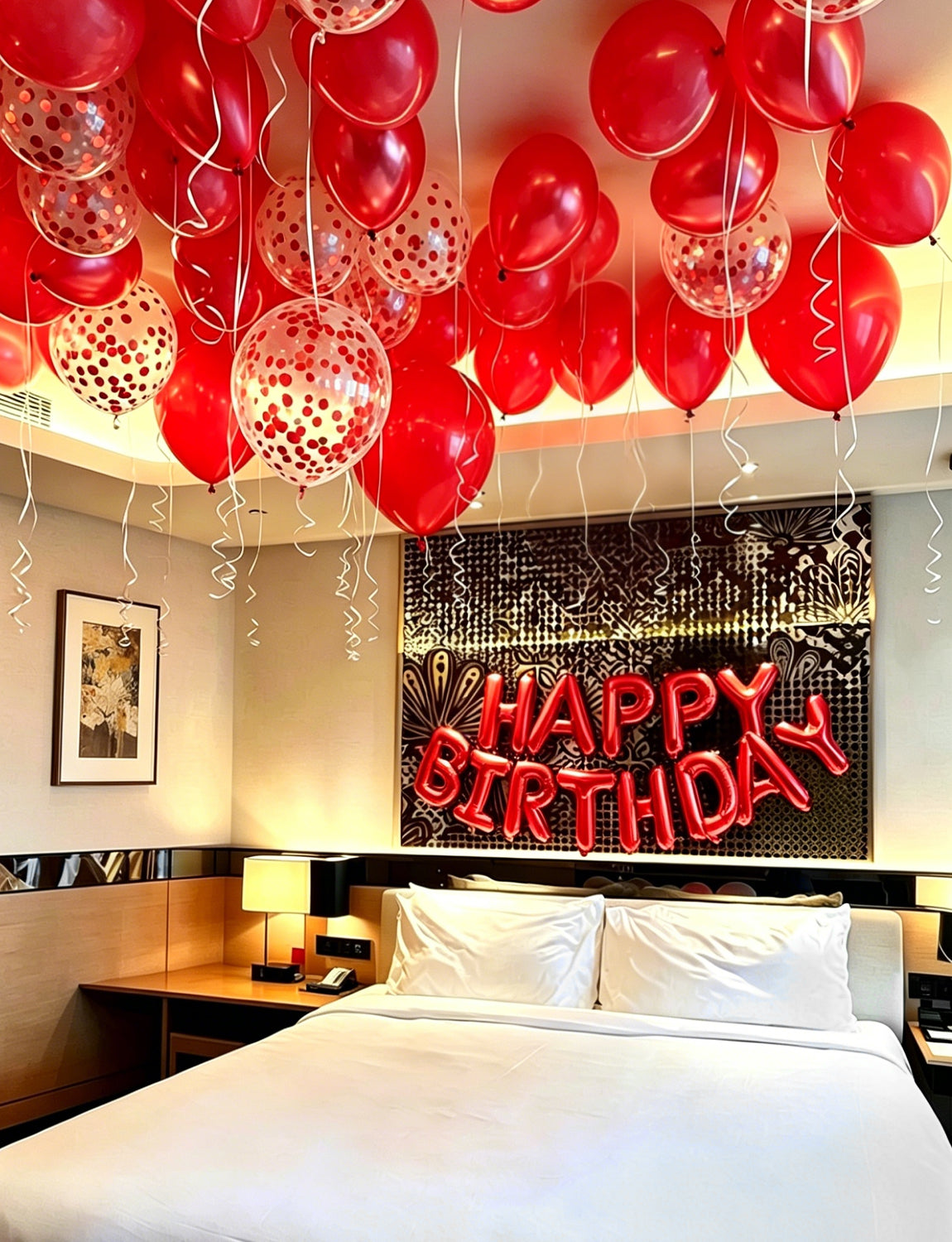 Red Happy Birthday Banner - Happy Birthday Decorations with Red Balloons and Foil Star Balloons Glitter Party Decorations for Women Men Pet Birth Party, Photo Shoot Supplies