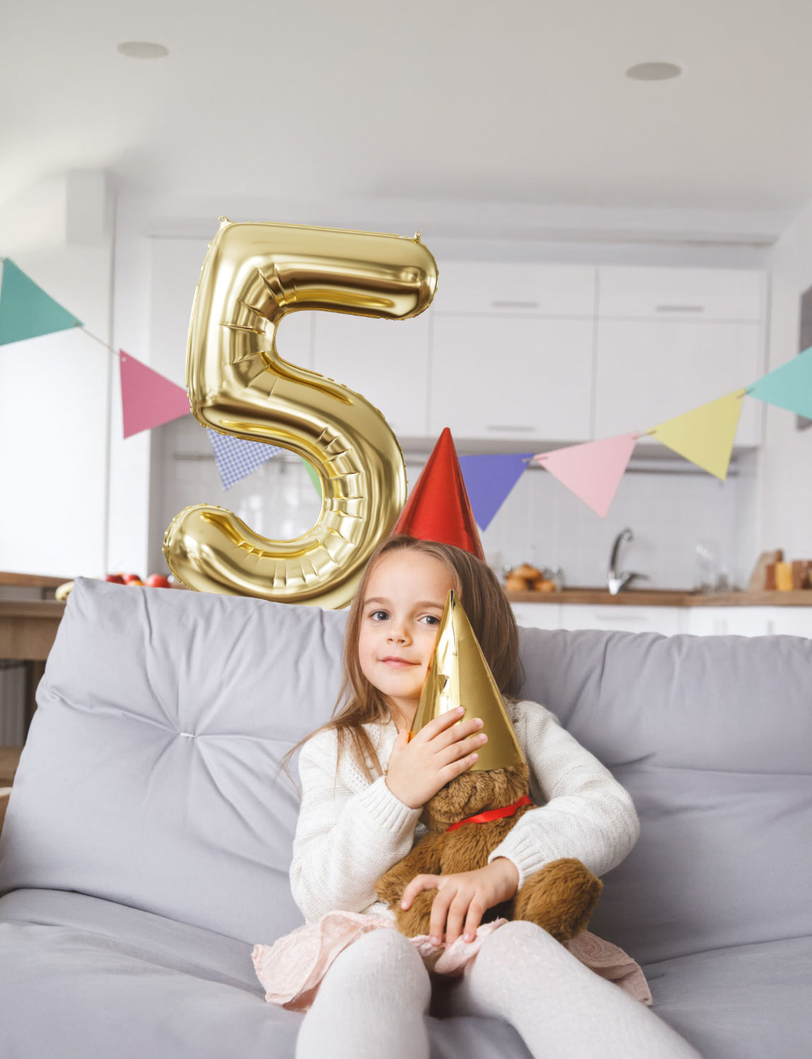 Adeyoo Champagne Gold Foil Balloon Number 5-40 Inch Giant Light Gold Self Inflating Balloons, Number Balloons 0-9 Set for Girls Boys Women Men Birthday Graduation Anniversary Party Decorations