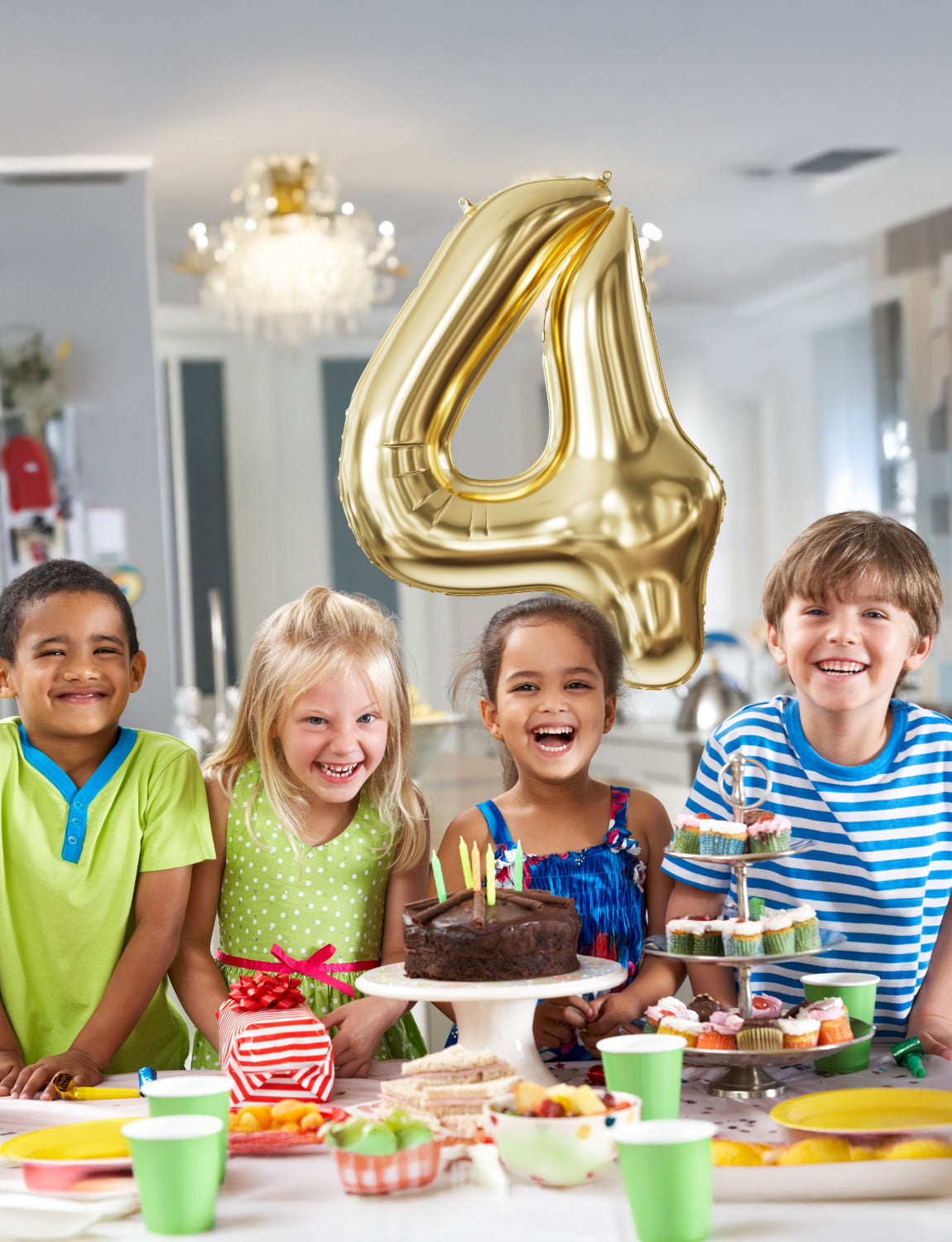 Adeyoo Number 4 Balloon Champagne Gold - 40Inch Number Balloons 0-9 Set, Large Self Inflating Digital 4 Helium Balloon for Girls Boys Birthday Anniversary Party Decorations