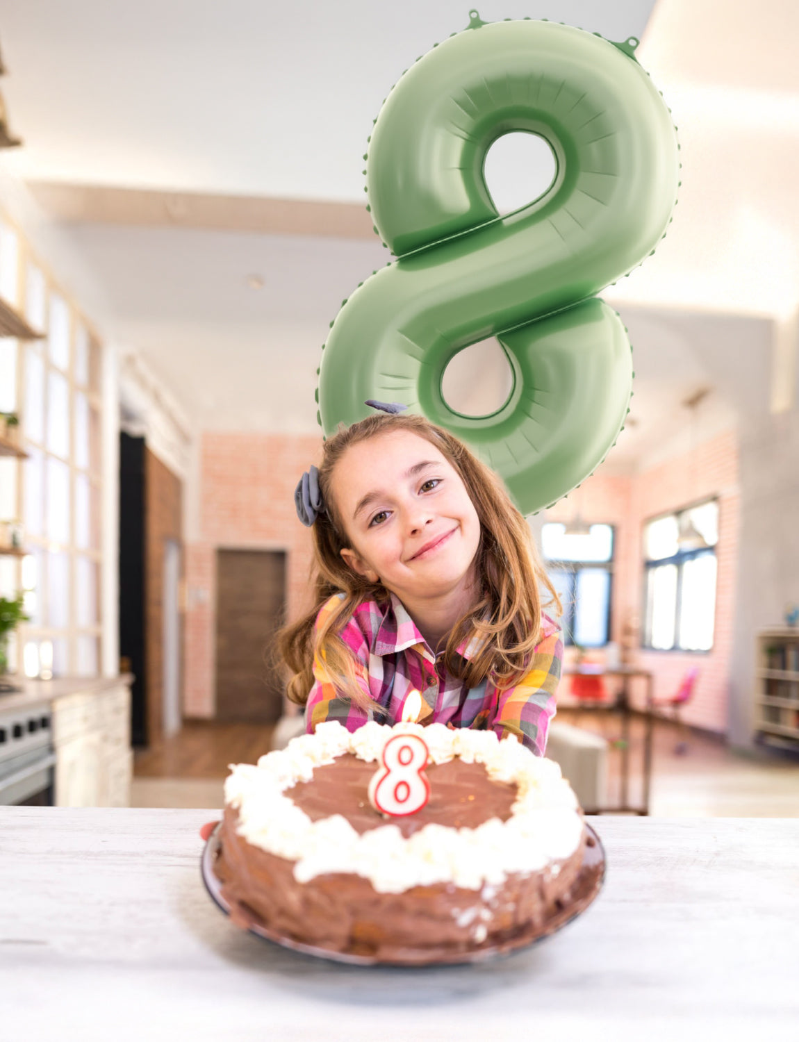 Adeyoo Sage Green Number 8 Balloon - 40" Large Olive Green Foil Digital 8 Balloons for Boys Girls, Self Inflating Number Balloons 0-9 Set for Women Men Birthday Jungle Anniversary Party Decorations