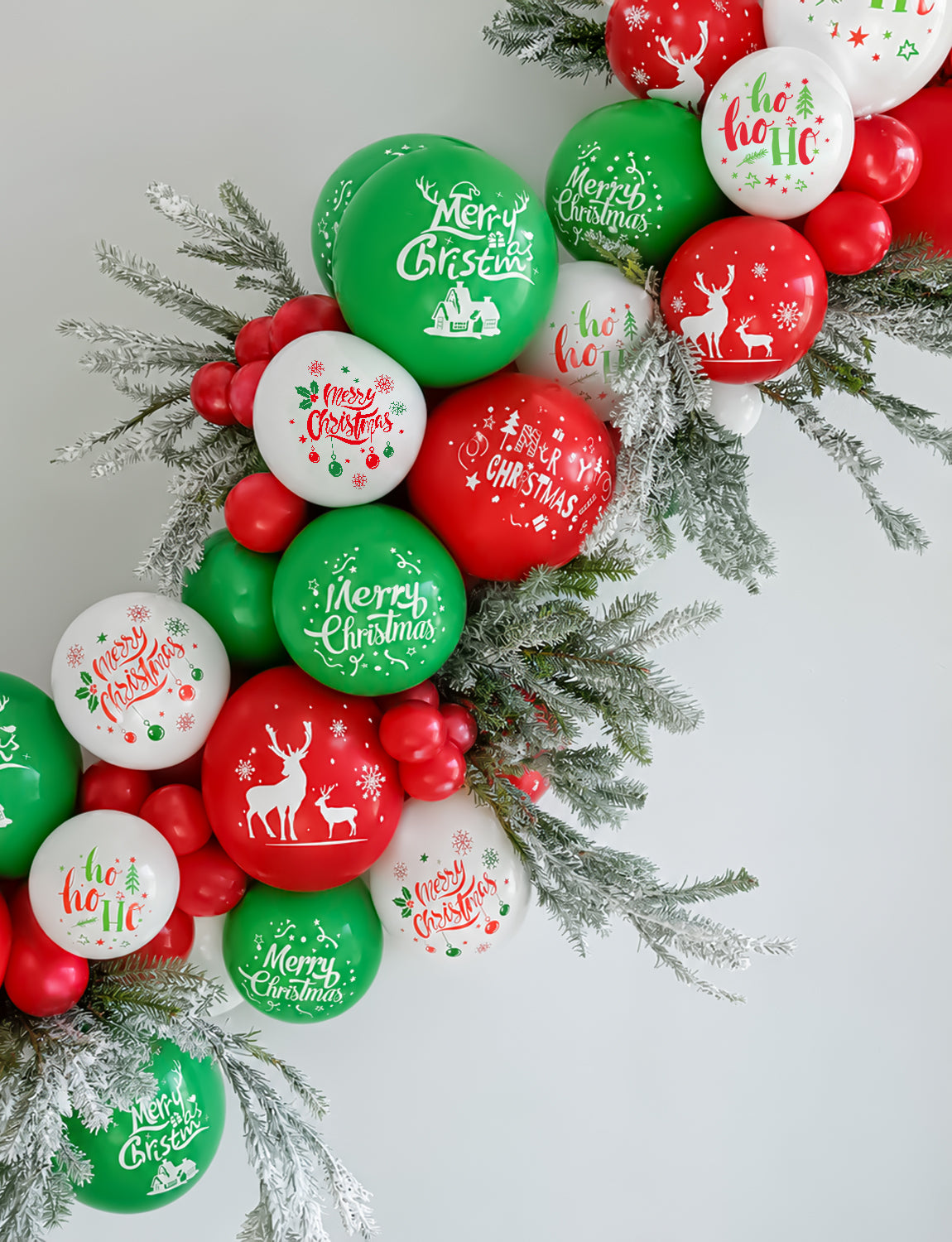 Christmas Balloons, 50 Pcs 12 Inch Red Green Christmas Print Balloon 6 Styles Christmas Latex Balloons, Red Green White Balloons, Christmas Decorations for Xmas Winter Wonderland Holiday Parties