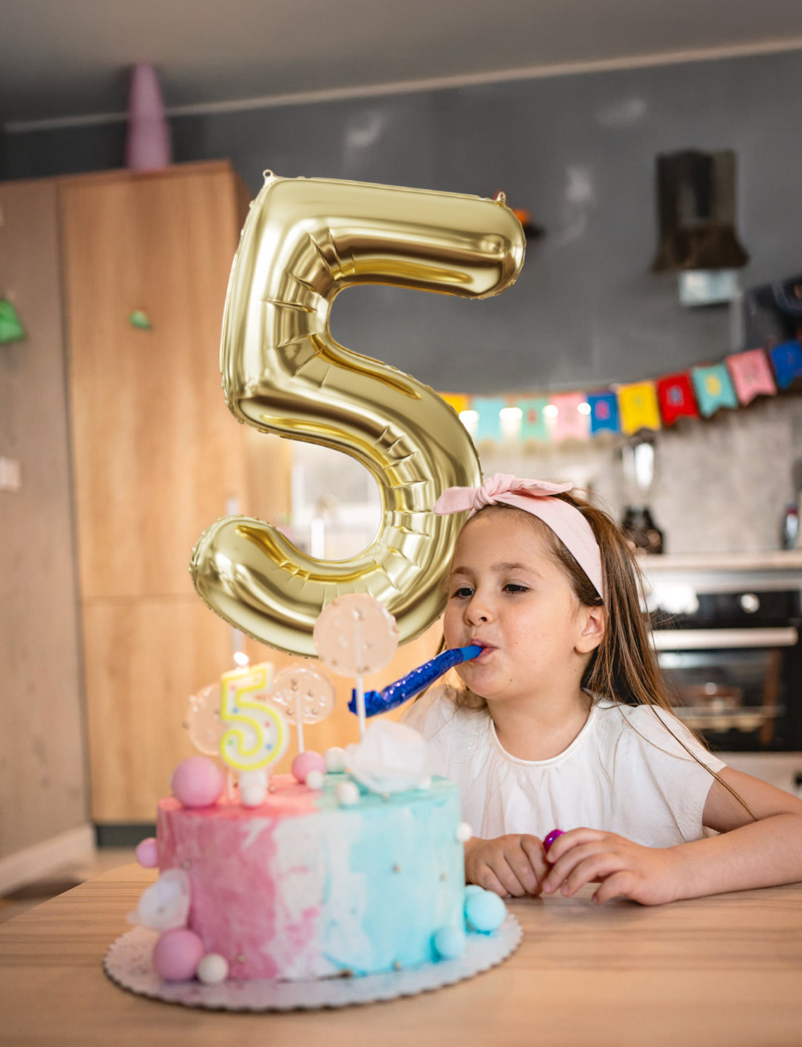 Adeyoo Champagne Gold Foil Balloon Number 5-40 Inch Giant Light Gold Self Inflating Balloons, Number Balloons 0-9 Set for Girls Boys Women Men Birthday Graduation Anniversary Party Decorations