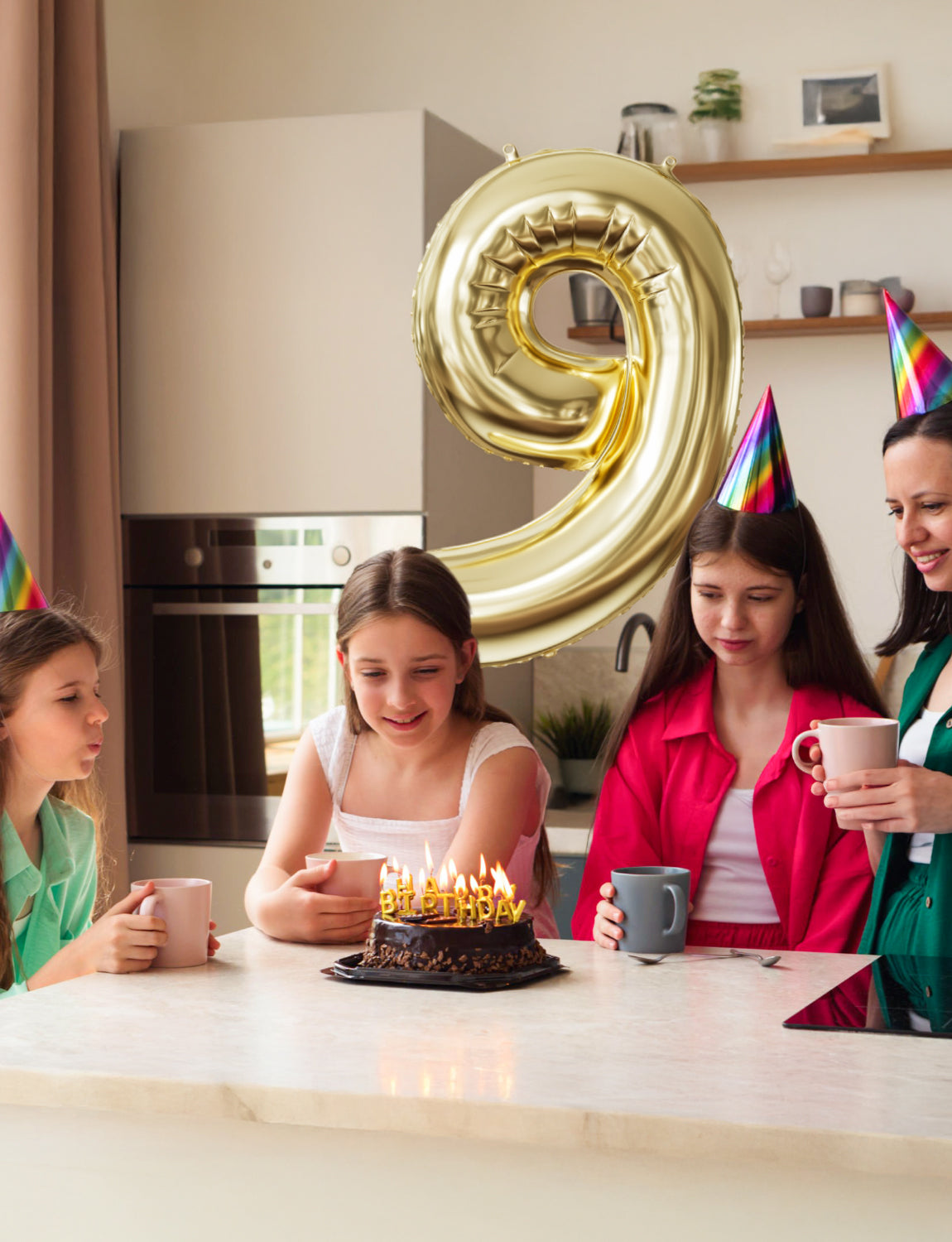 Adeyoo Gold Number 9 Balloon - 40" Large Champagne Gold Digital 9 Balloon for Boys Girls 9th Birthday, Self Inflating Number Balloons 0-9 for Women Men Birthday Anniversary Party Decorations
