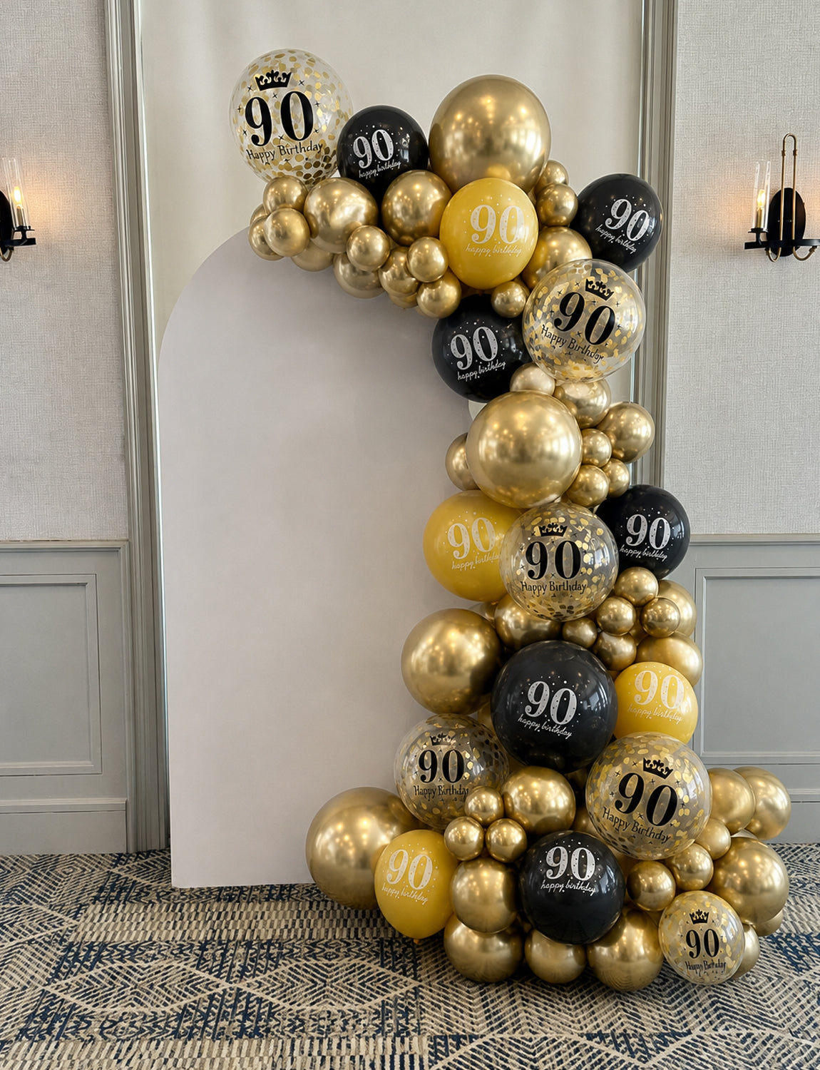 90th Birthday Balloons, 24 Pcs Black Gold Balloons for Men & Women 12 Inch Black and Gold Birthday Balloons, Gold Confetti Latex Balloons, 90th Birthday Decorations for Him & Her