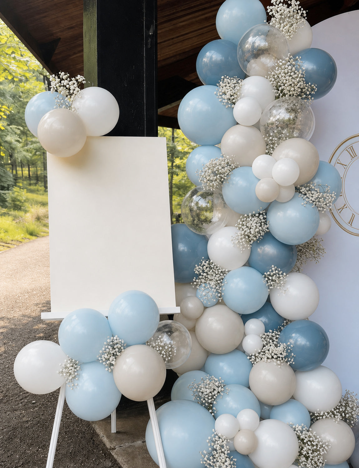 Dusty Blue White Balloons, 50 Pcs 12 Inch Blue and White Balloons Baby Blue and Cream Balloons, Clear Balloon for Kids Birthday Baby Shower Wedding Christening Gender Reveal Party Decorations
