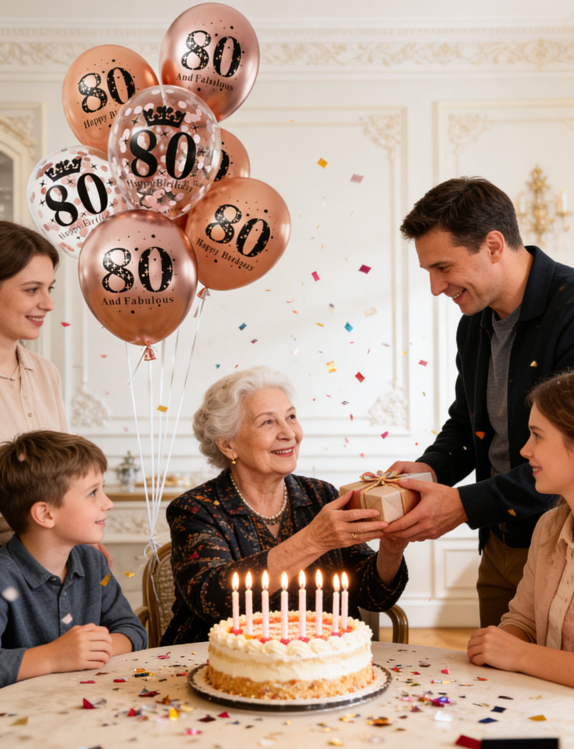 Adeyoo 80th Birthday Balloons for Women – 24 Pcs Metallic Rose Gold Balloon, Pearl Rose Gold Balloons, and Confetti Balloon for 80 Years Old Birthday or 1945 Anniversary Party Decorations