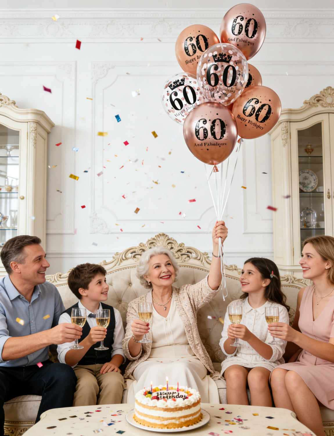 Adeyoo 24Pcs 60th Birthday Balloons Decorations for Women - 12Inch Fabulous Rose Gold Latex Confetti Balloons, Happy 60th Birthday Decorations for Women, Anniversary Celebration Party Supplies