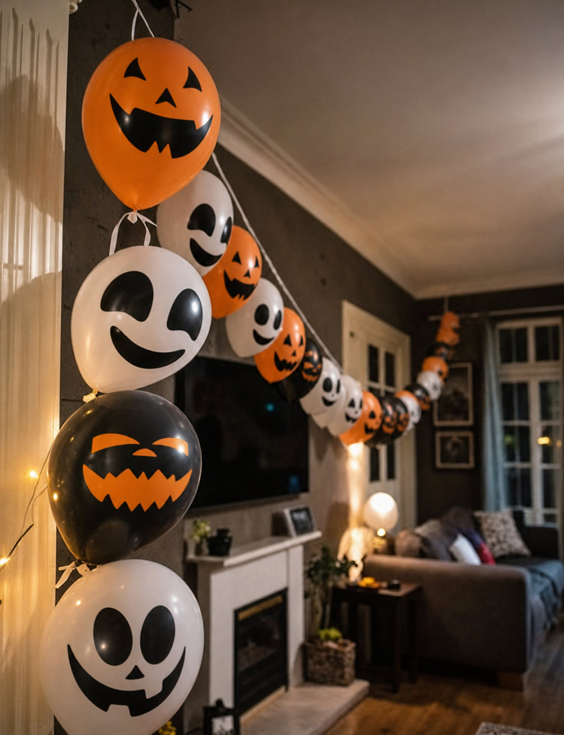 Halloween Balloons, 50 Pcs 12 Inch Pumpkin Ghost Print Balloons 5 Styles Halloween Latex Balloons, Black Orange White Balloons, Halloween Decorations for Spooky Horror Scary Parties